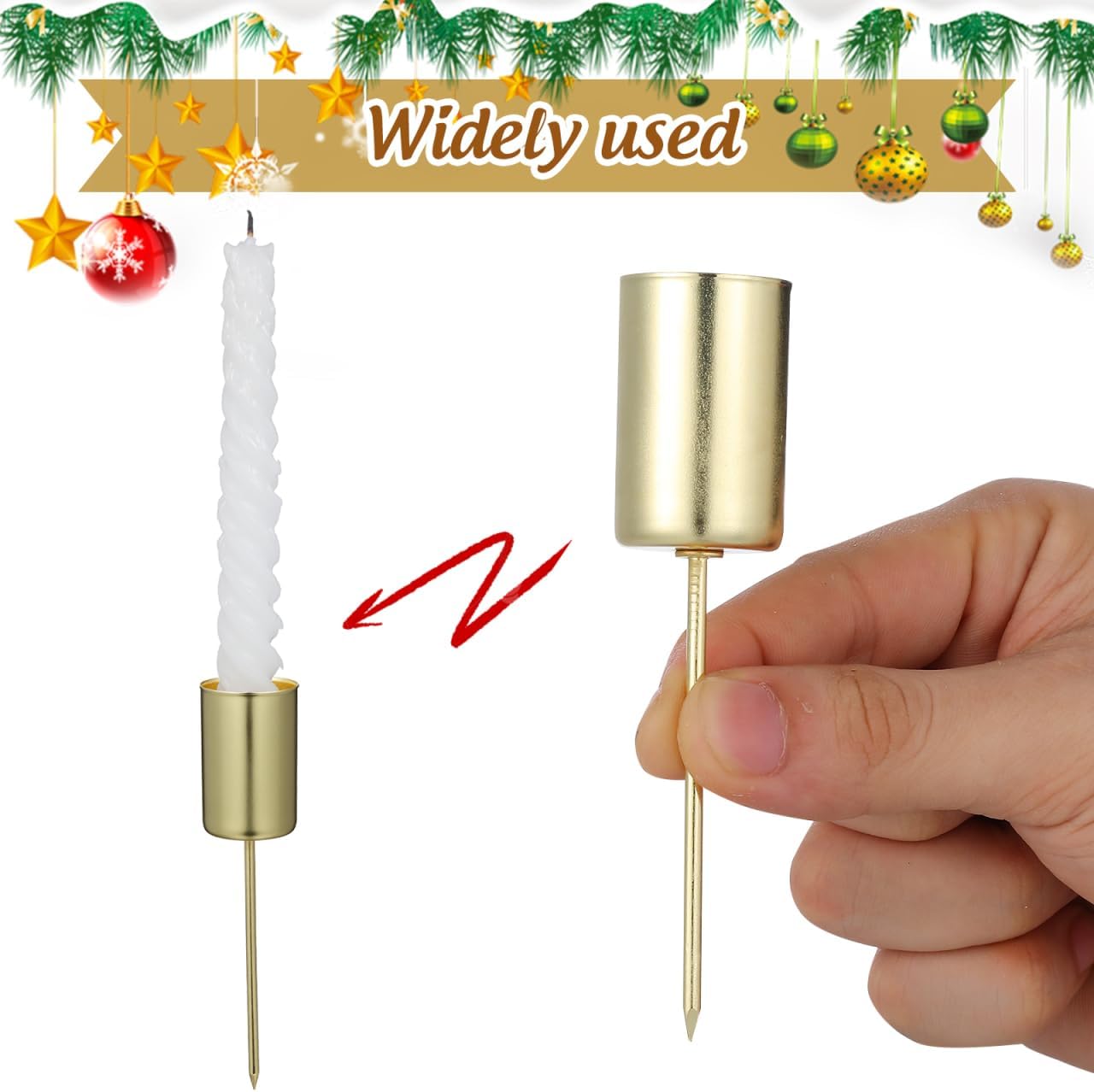 Skiennix Christmas Taper Candle Holders - Elegant Gold Liners for Pillar & Tealight Candles | 5 Pcs Set