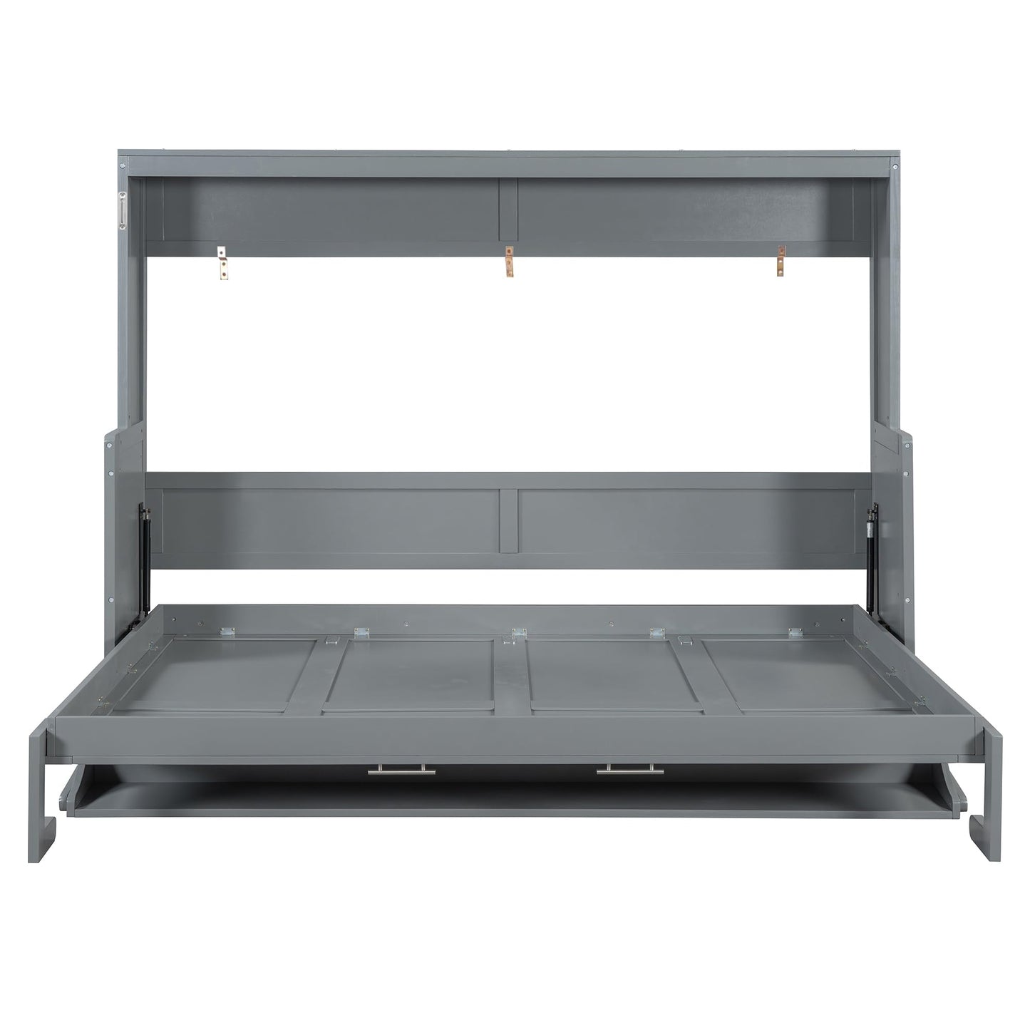 Ball & Cast Murphy Bed Queen Size Hideaway Beds with Hydraulic Lift & Desk Design,Industrial Multifunction Wood Wall Cabinets Bedframe W/Hardware Chain,Space-Saving for Apartment,Gray