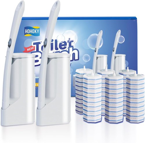 Hohoky Disposable Toilet Brush System - Wall Mounted Cleaning Kit with 60 Replacement Pads