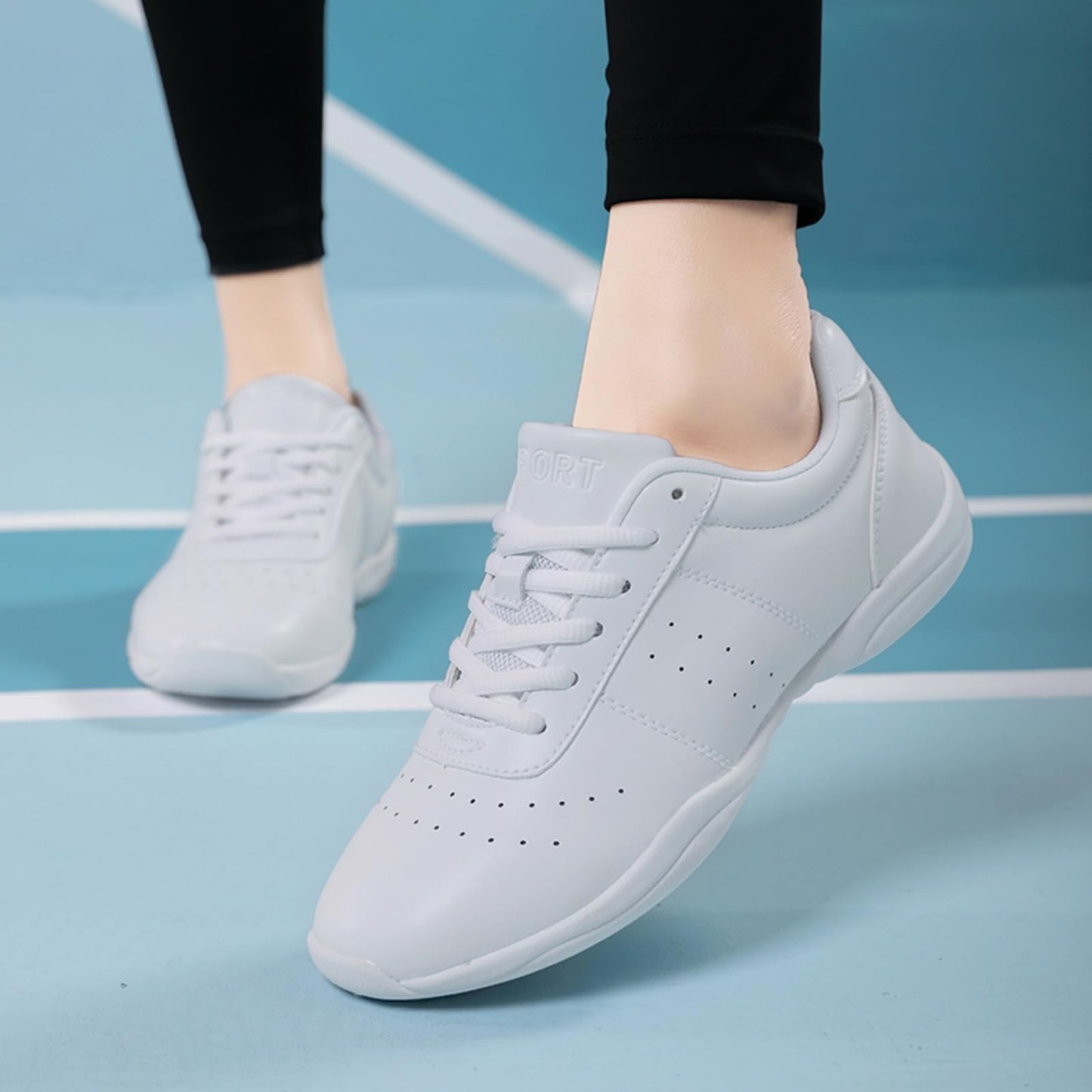 GlideMoves Cheer Shoes Girls Cheerleading Competition Sneakers Dancing Training Jumping Tumbling Aerobic Fitness Walking Tennis Women Size 7 Men 6 White 39