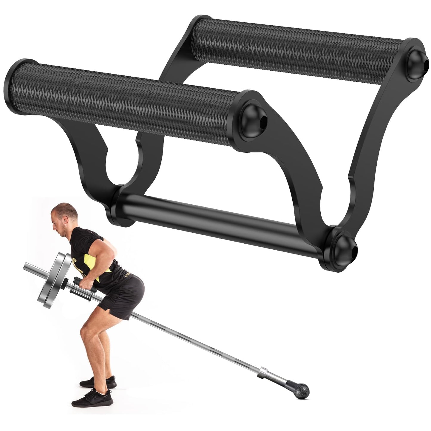 V Bar Landmine Handle Attachment for Barbell Bars, Solid Double D Row Landmine Handle Attachment, T Bar Row Handle with Non-Slip knurling Grips for Olympic Strength Training Bars