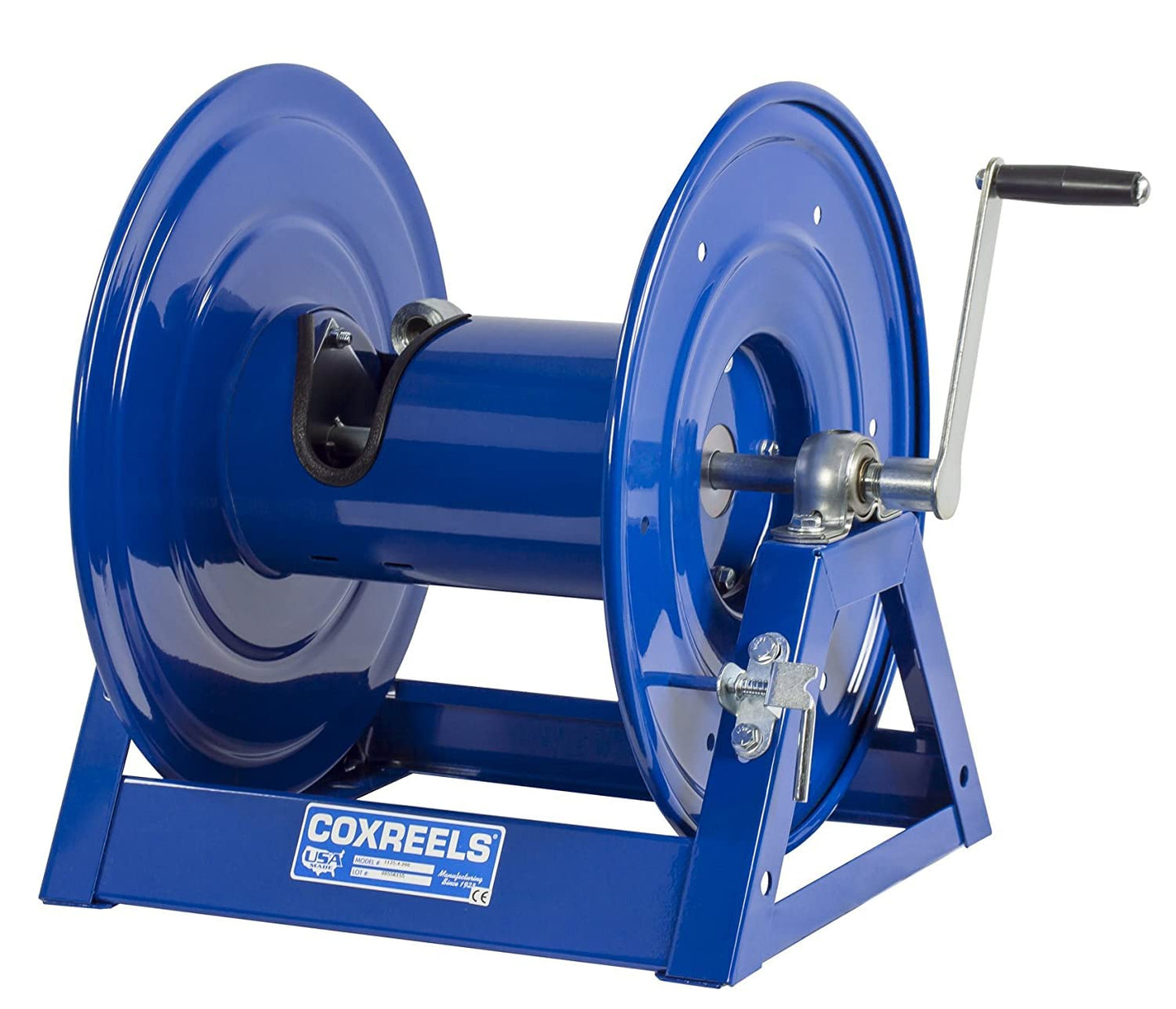 Coxreels 1125-6-100 Hand Crank Steel Hose Reel, 1125 Series – 1" x 100', 3,000 PSI - Heavy Duty All Welded Steel A Frame – Adjustable Tension Break – Made in The USA, Blue