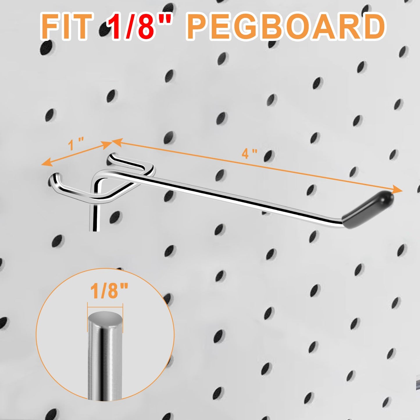 CAEYPOAR Pegboard Hooks, 25 Pack 4 inch Peg Board Hooks for Hanging, Fit 1/8" Metal Pegboards, Peg Board Hooks for Garage, Shop, Office, Crafts Organisation, Kitchen (Silver)