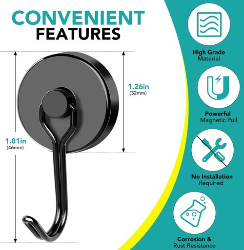 DIYMAG Magnetic Hooks - 120LBS Heavy Duty Strong Magnets for Home & Office | 8-Pack Black