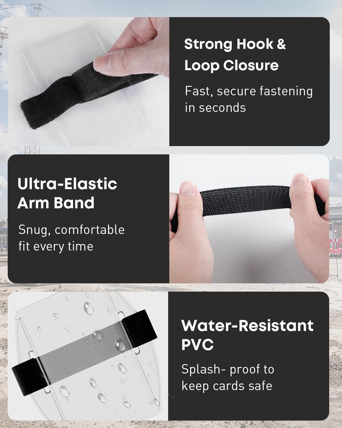 Uniclife 5 Pack Arm Badge Holder for Men, PVC ID Badge Holder, ID Holder, Armband Badge Holder with Adjustable Elastic Arm Band, Ski Pass Holder for Work, Gym, Running & Outdoor Sports