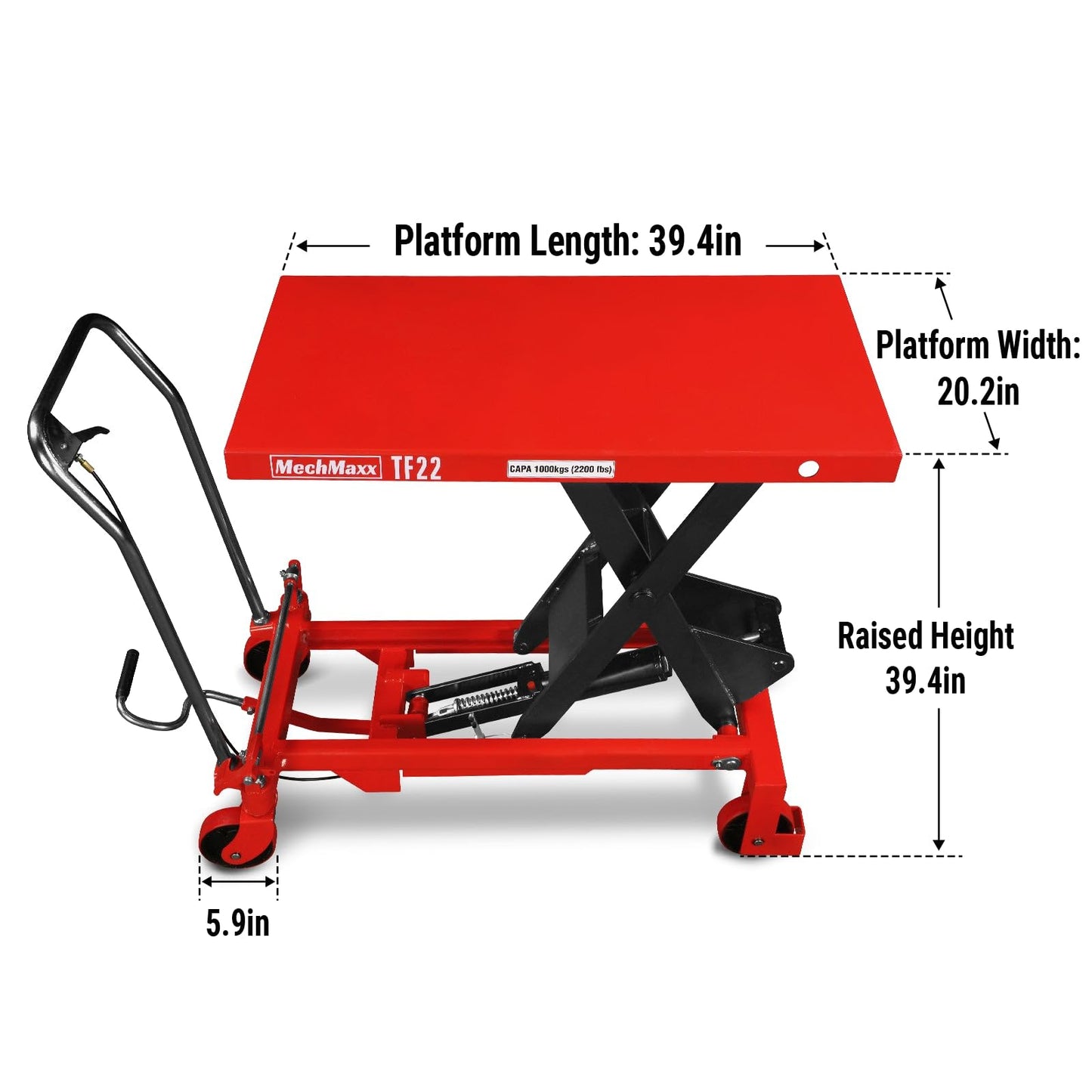 Mechmaxx Mobile Scissor Lift Table Cart 2200lb Capacity,Platform Size39.4" x 20.2",Height39.4,Model TF22