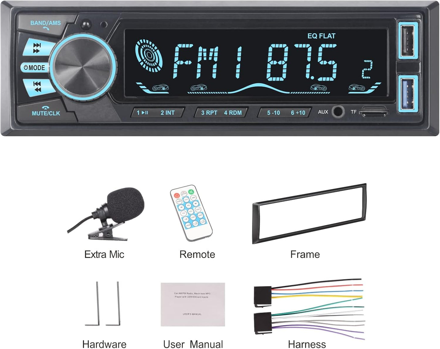 LXKLSZ MP3 Car Stereo Bluetooth Single Din LCD Audio Radio with Brightness Adjustment APP Control Player Supports Hands