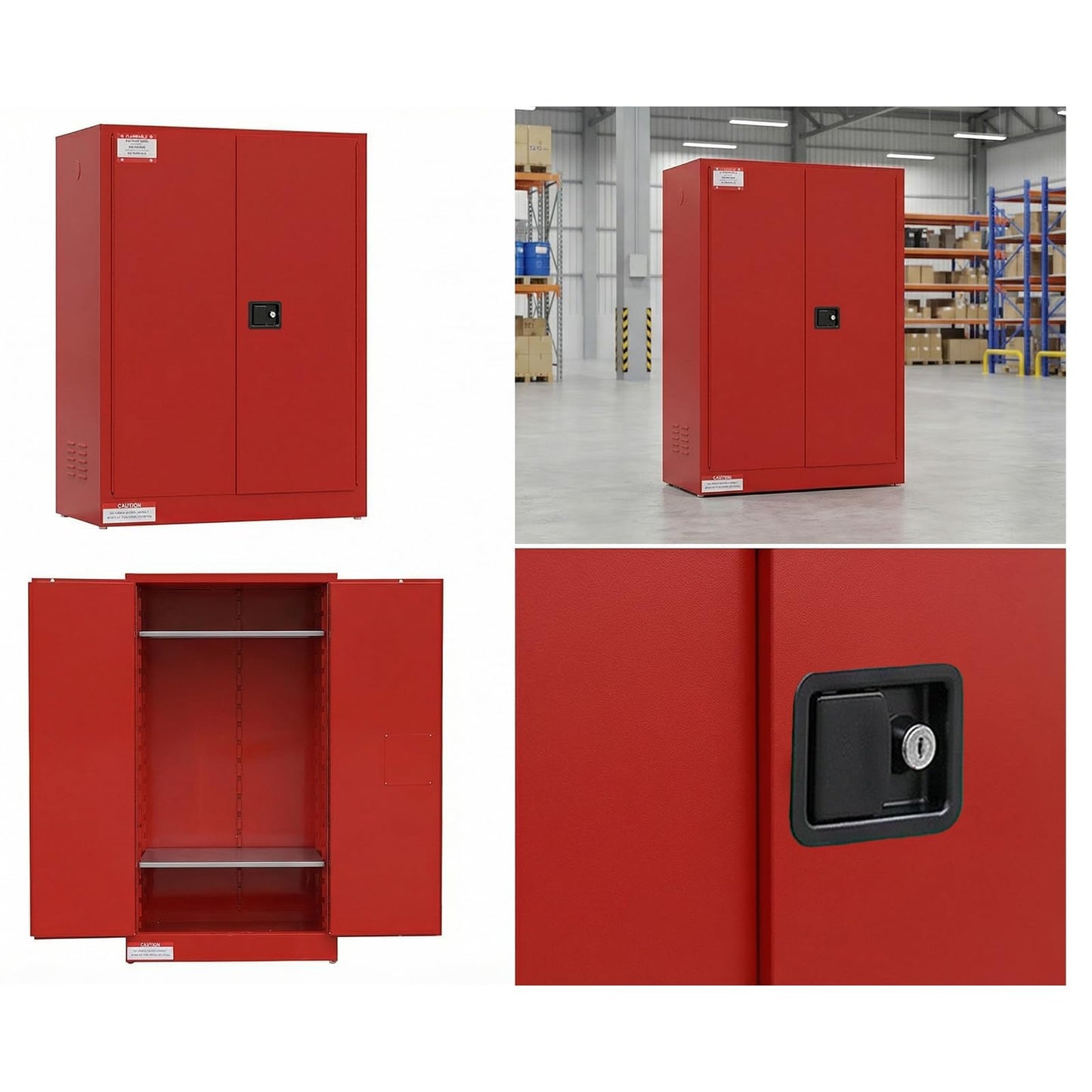 ActiveTrail 45 Gallon Flammable Safety Cabinet, Industrial Yellow Steel Storage for Flammable Liquids, 2 Adjustable Shelves, Double-Wall Fireproof Cabinet with Manual Close Doors & Vents – Red