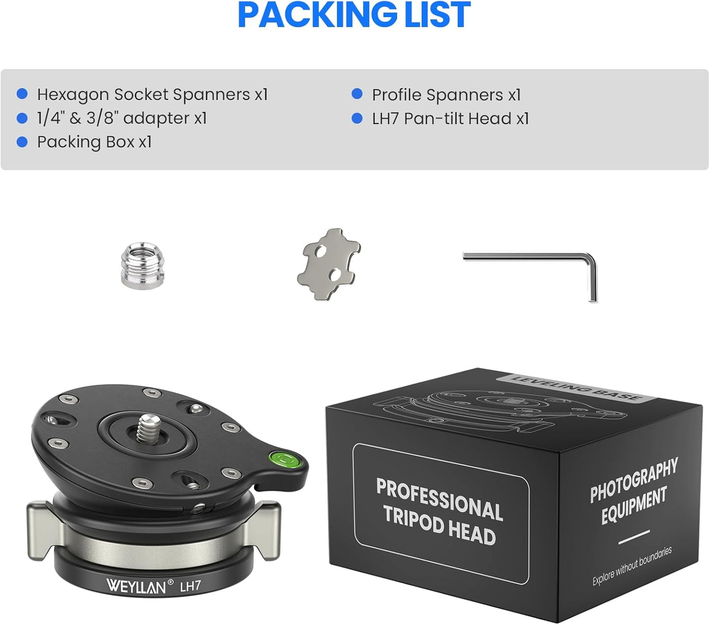 WEYLLAN LH7 1/4'' 3/8" 10kg/22lbs Leveling Head Tripod Leveling Base for Camera Tripod Leveler Aluminum Alloy Tripod