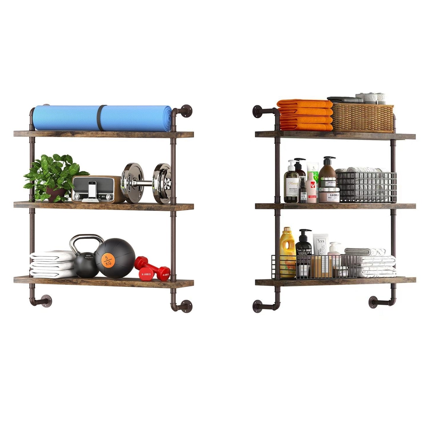 Helsin 24inch Industrial Pipe Shelving and 32inch Industrial Pipe Shelves Product Bundle