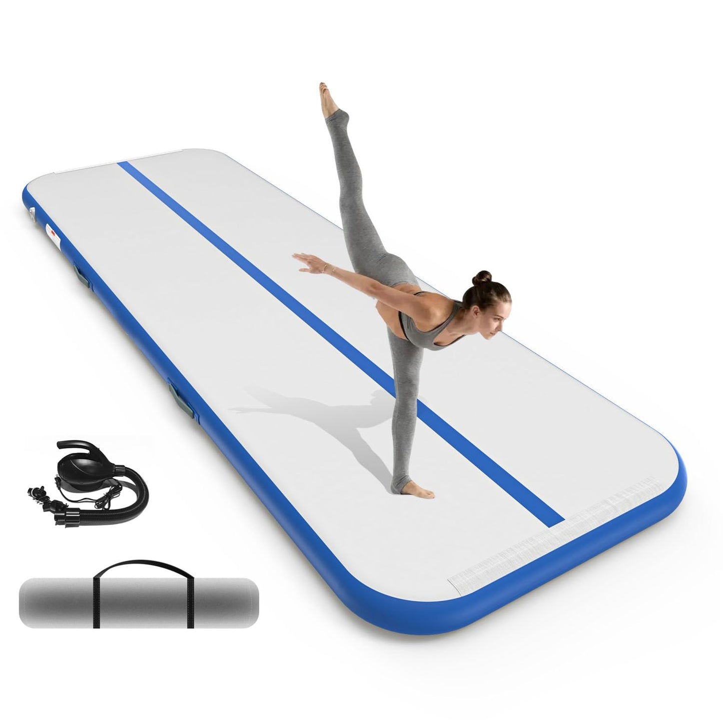 SWRORDAWN Inflatable Gymnastics Mat 13ft, 4 inches Thickness Gymnastic Mats with Electric Pump and Carry Bag for Kids Home Use Outdoor Training Yoga Cheerleading Gym Studio Backyard Park, Blue