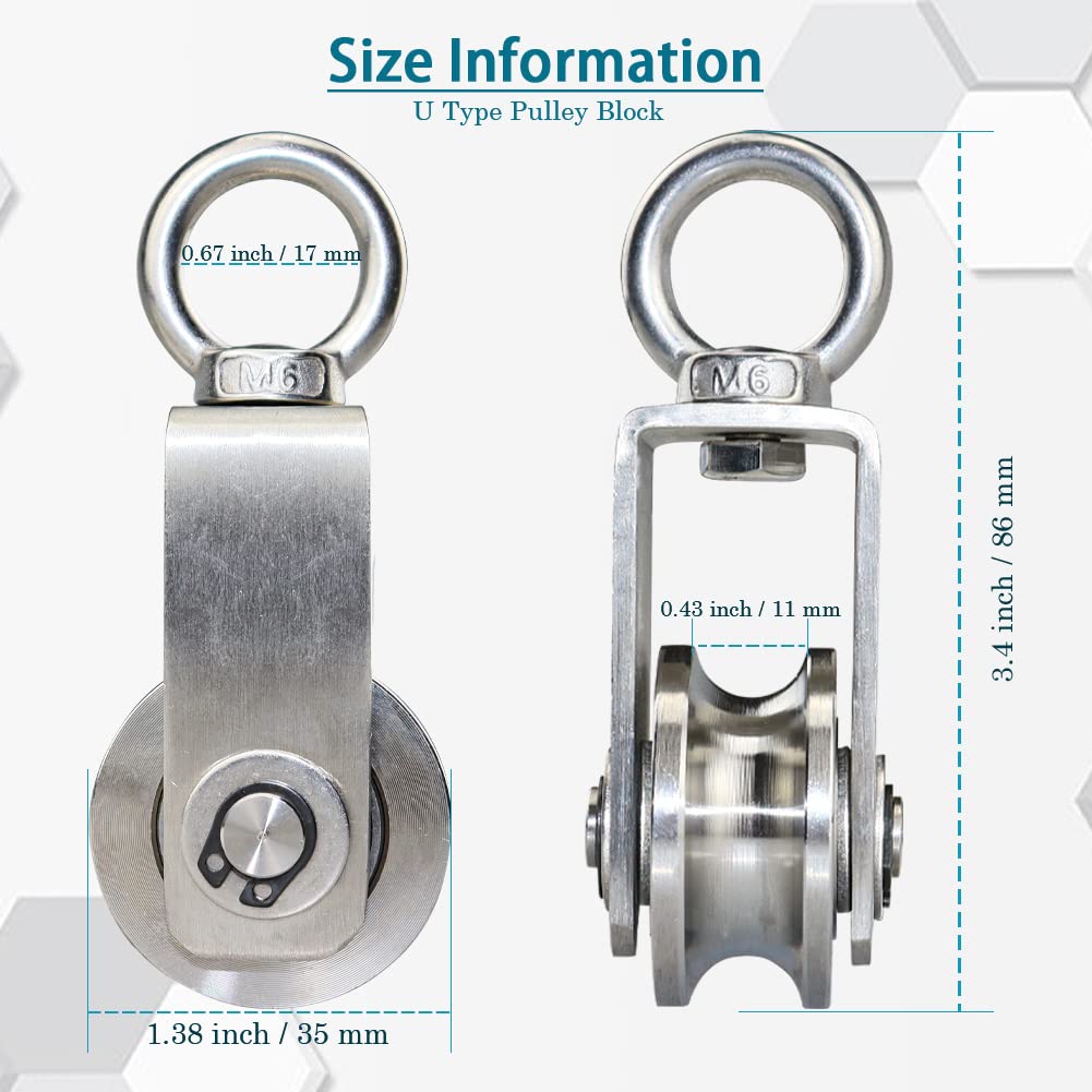 Cable Pulley Wheel Stainless Steel Swivel Pulley Block Silence Rotation Traction Wheel for Pulley System Lifting Gym Equipment Clothesline (2 Pack)