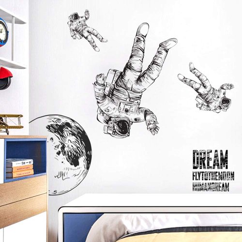 Astronaut Wall Sticker Removable Large Spaceman Wall Decal Nursery Decor Gift for Kids Boy Girl Bedroom Art Home Decoration Mural Interior Design