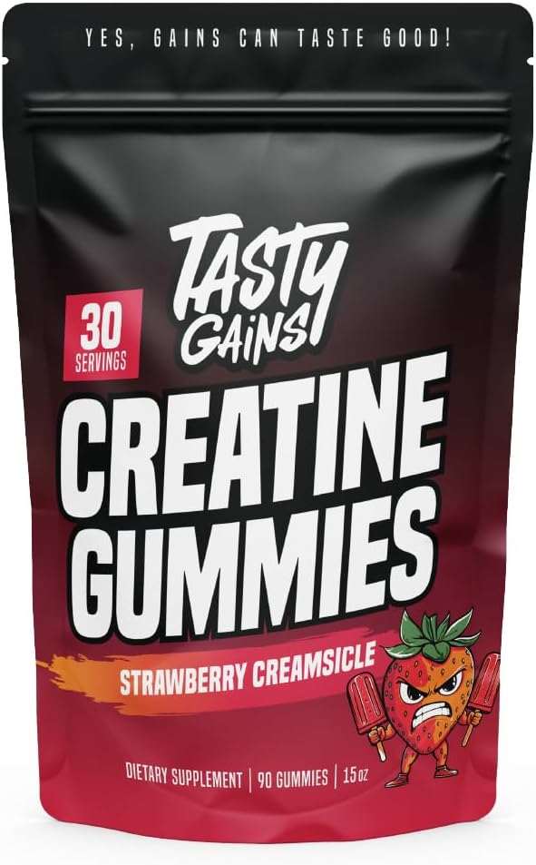 Creatine Gummies - 90g of Creatine Monohydrate - Workout Supplements - Build Muscle & Boost Strength for Men & Women - Made in USA - Non GMO - (Large, Strawberry Creamsicle Flavor)