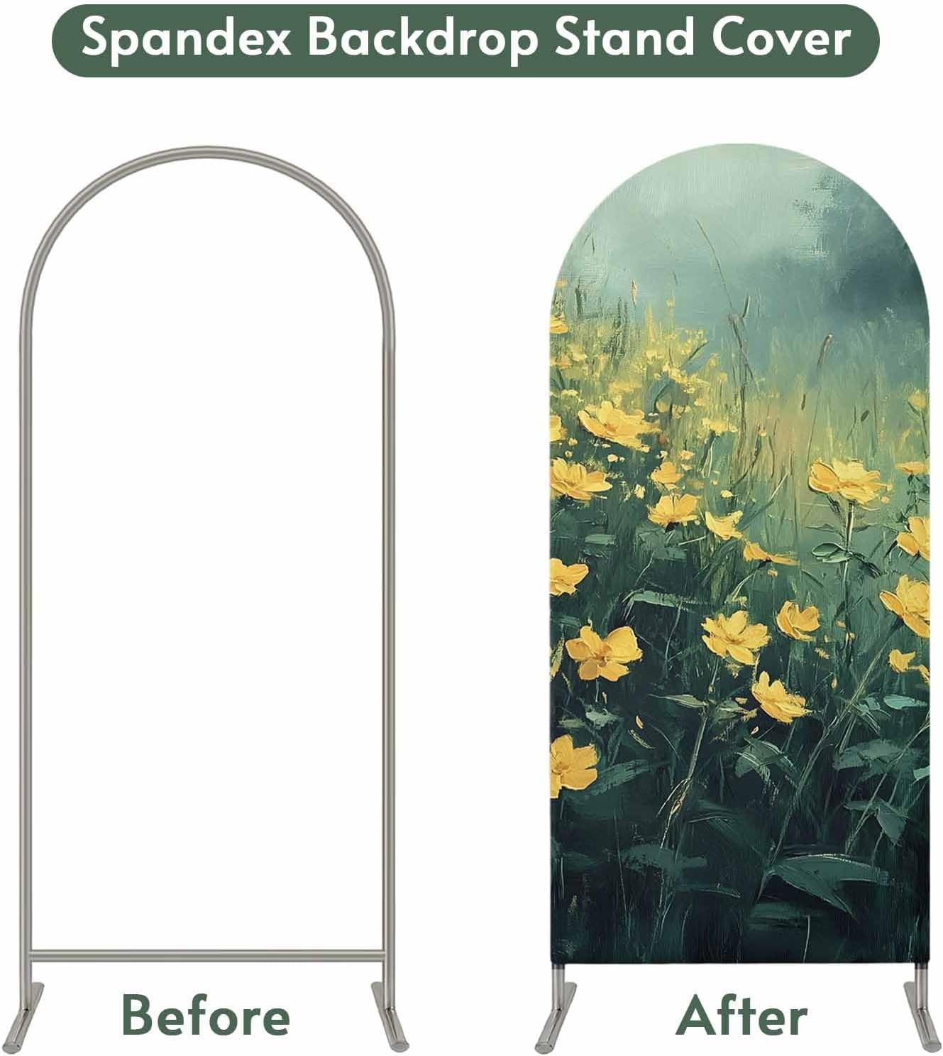 Jnbasdffb 7.2 Spring Floral Wedding Arch Cover,Stretchy Spandex Arch Backdrop Stand Covers FT,Green Botanical Modern