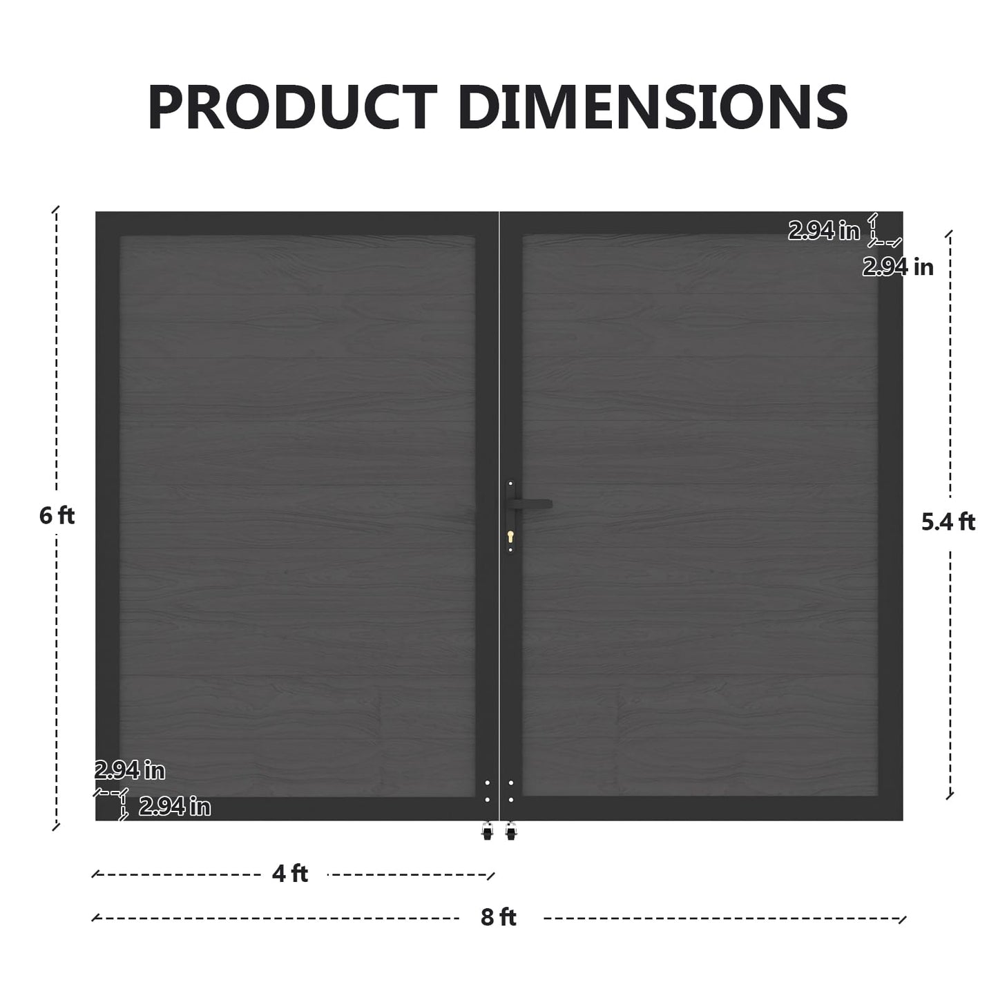 Treslam Wood Plastic Privacy Double Fence Gate 6ft(H) x 8ft(W), Metal Frame with Knob Kits, Durable Composite Outdoor Gate,Silver Gray