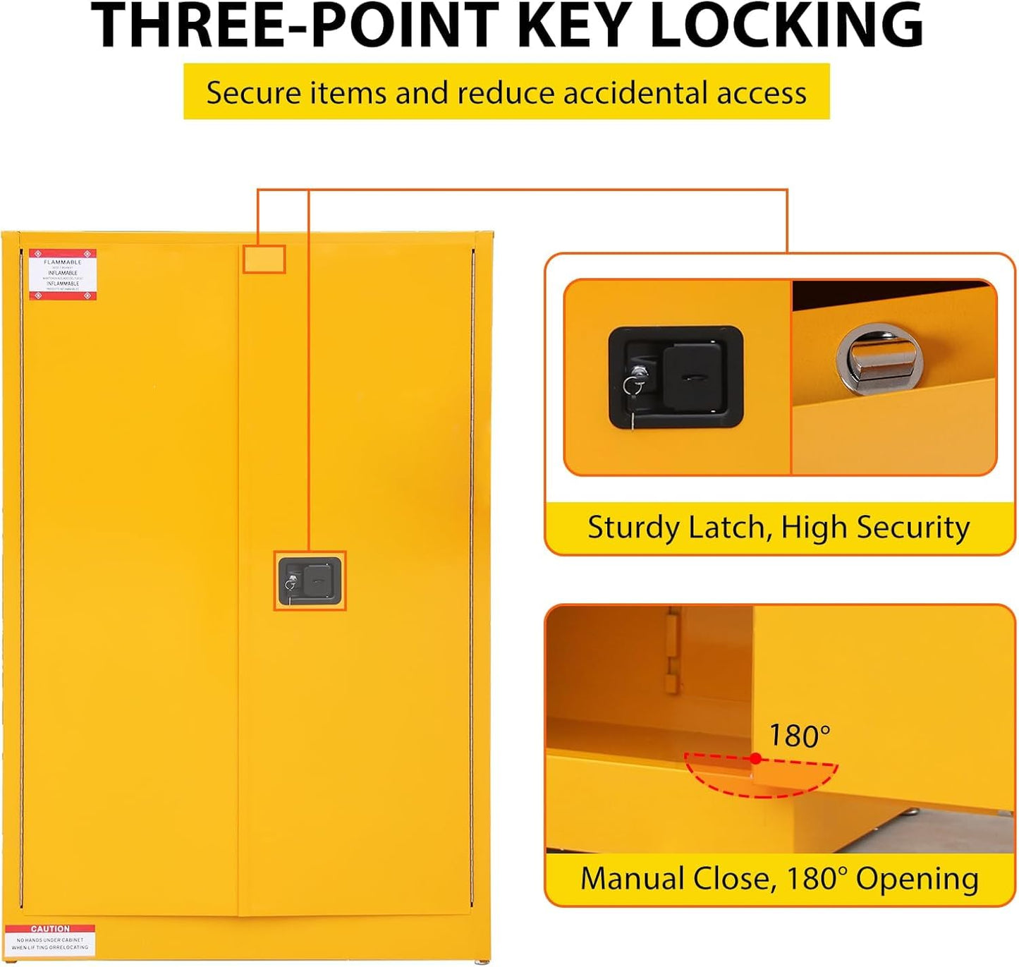 Flammable Storage Cabinet 43" x 18" x 65", 45 Gallon Galvanized Steel Flammable Liquid Storage Locker with 2 Adjustable Shelves & Manual-Close Doors, OSHA Compliant Industrial Hazardous Storage, Yell