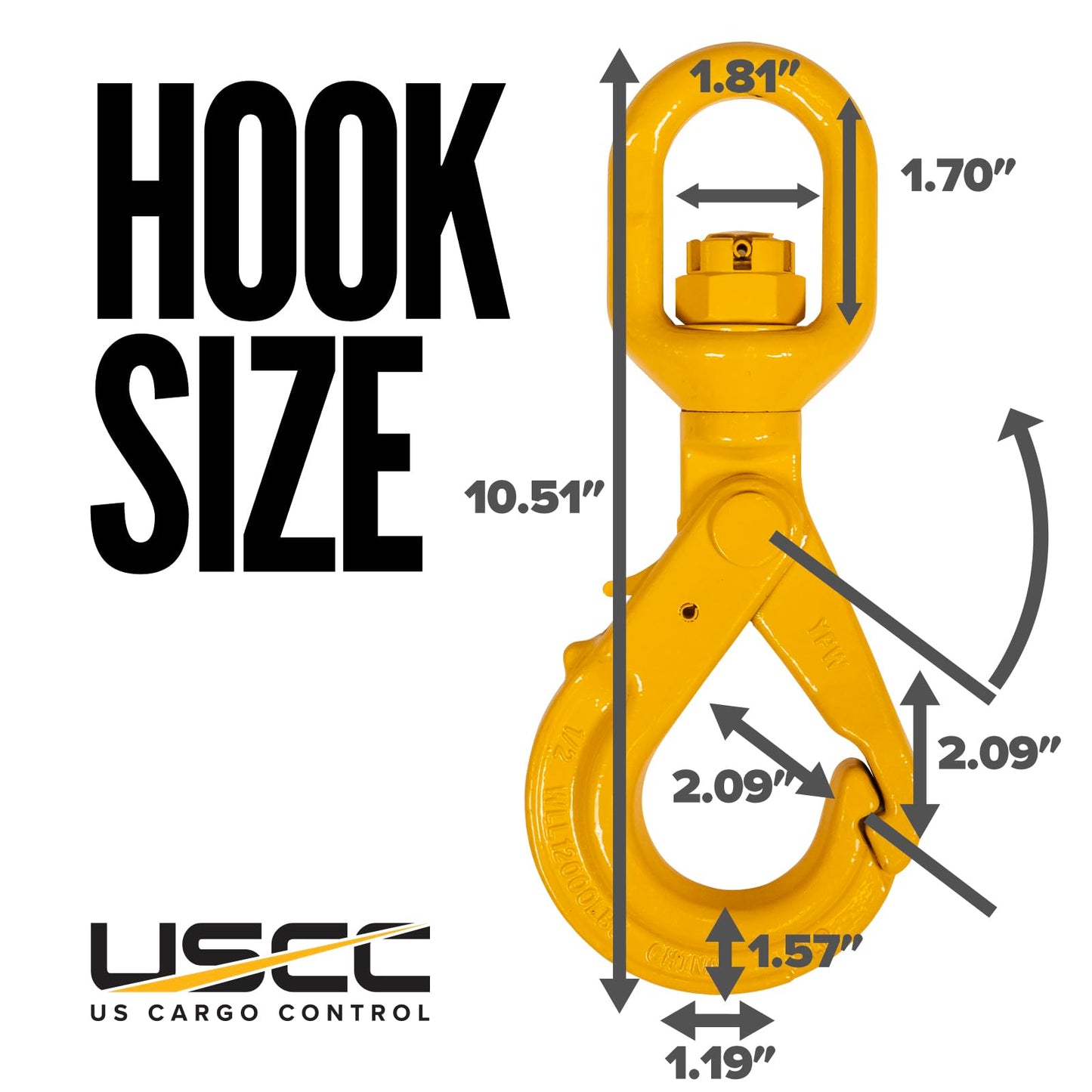 US Cargo Control 1/2 Inch Swivel Self-Locking Hooks (2-Pack), G80 Chain Hooks, 12,000 LBS Working Load Limit, Heavy Duty Swivel Hooks for Lifting Jobs, Load Binding Applications, & Trailers