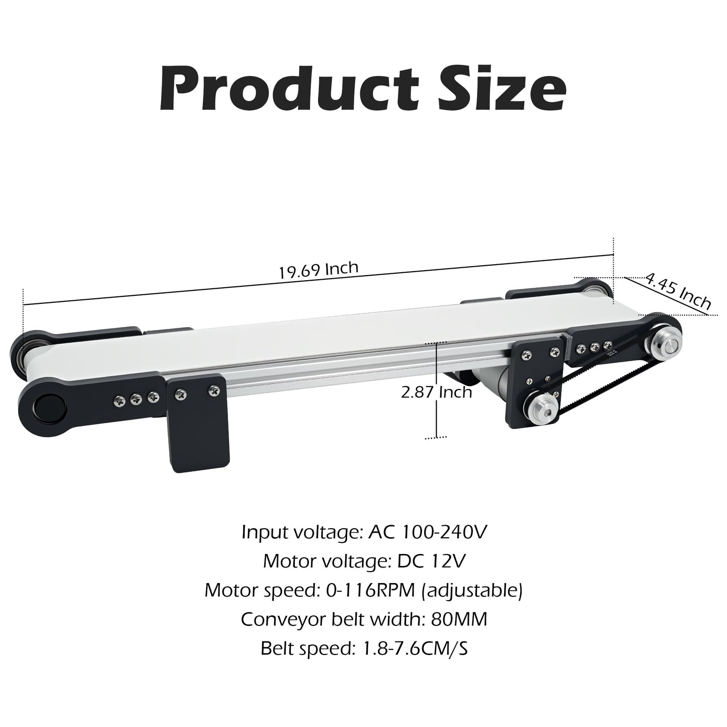 DC 12V Electric Desktop Conveyor Belt, 116RPM Adjustable Mini Conveyor Belt with Speed Controller for Small-Scale Material Production Packaging Friction Experiment, 19.7” x 3.9”