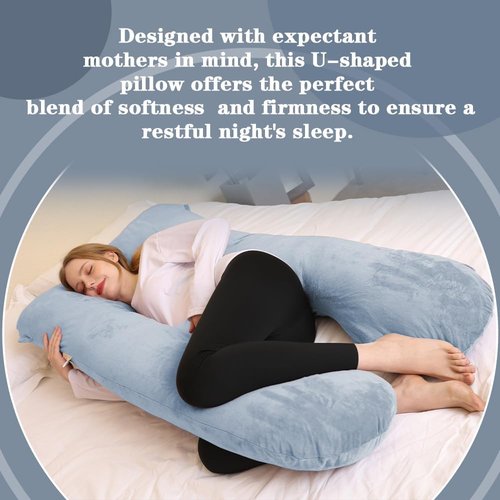 Chilling Home U-Shaped Pregnancy Pillow - Velvet Removable Cover | 55-Inch Full Support Body Pillow - Grey