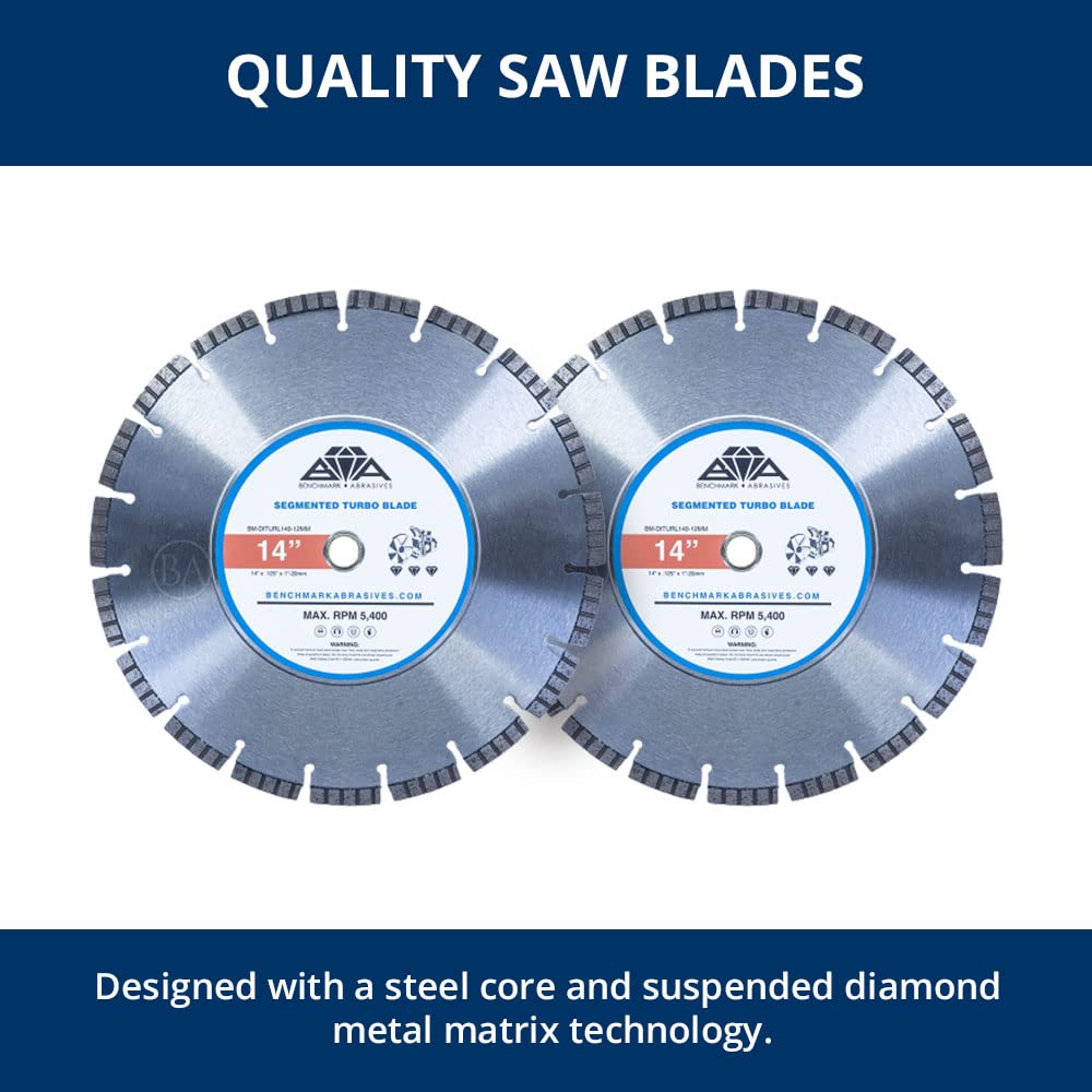 Benchmark Abrasives 14 Inch Segmented Turbo Diamond Blade for Angle Grinder Cutting Wheel with Steel Core for Cutting Brick Ceramic Tile Granite Marble - 14” Circular Saw Concrete - 5 Pack