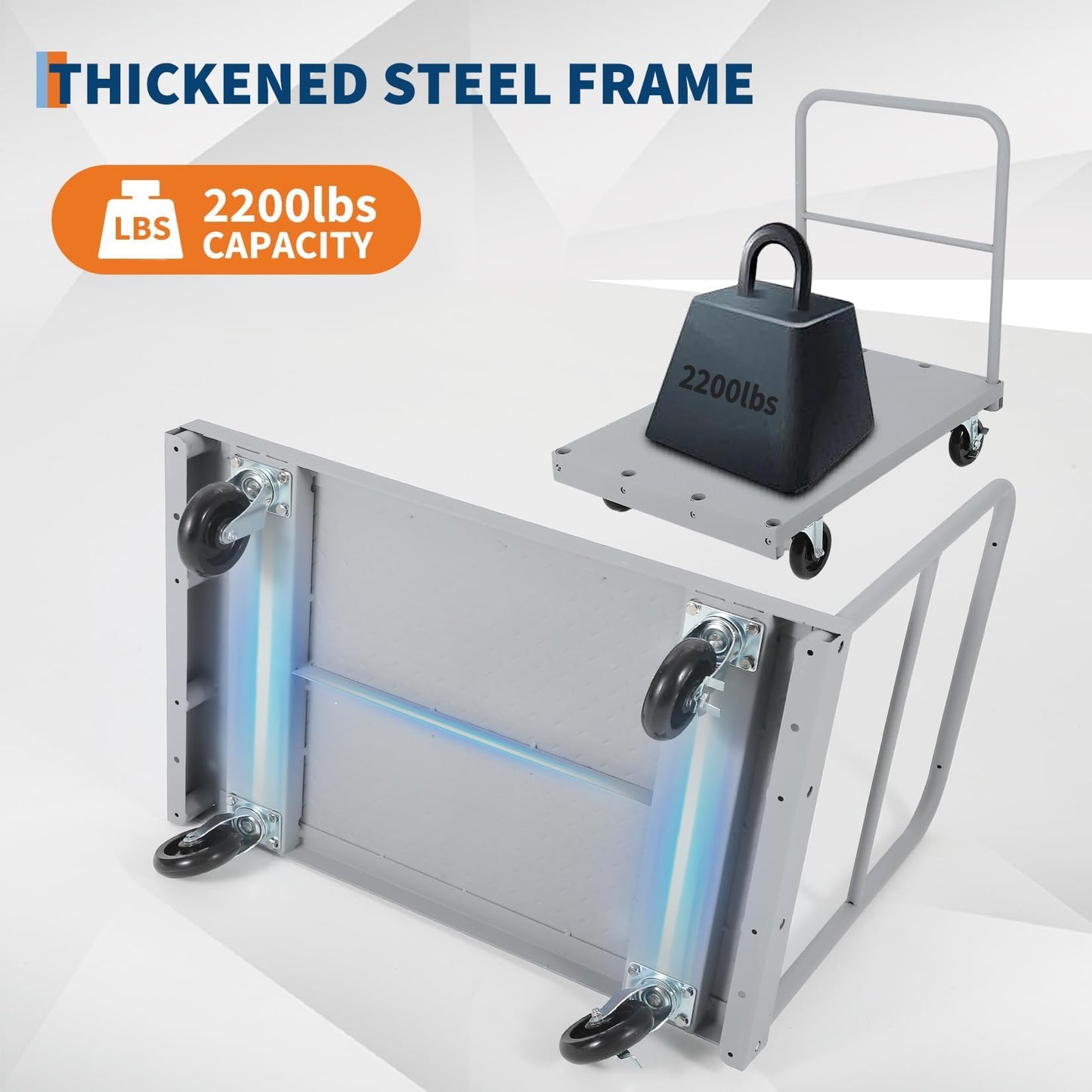 Steel Panel Truck Cart 36x24 inch, 2 in 1 Industrial Grade Platform Truck with 2200 LBS Capacity, Heavy Duty Drywall Dolly with 2 Removable Side Handrails & Swivel Wheels