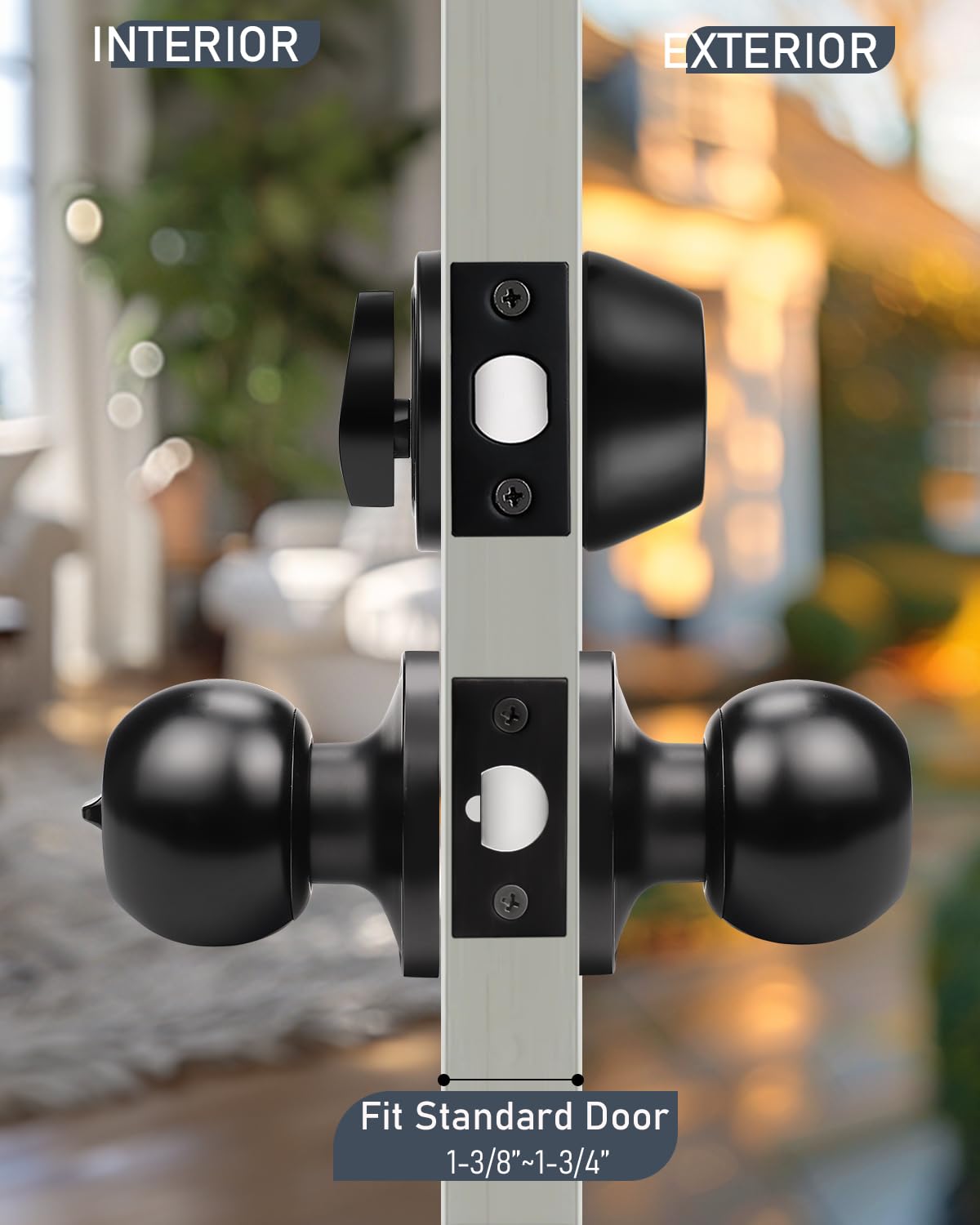 Brotima 1 Pack Entry Door Knob Lockset and Single Cylinder Deadbolt Combination Set in Matte Black Finish, Keyed Alike Exterior Knob Lock and Deadbolt for Front Door and Outside Gate