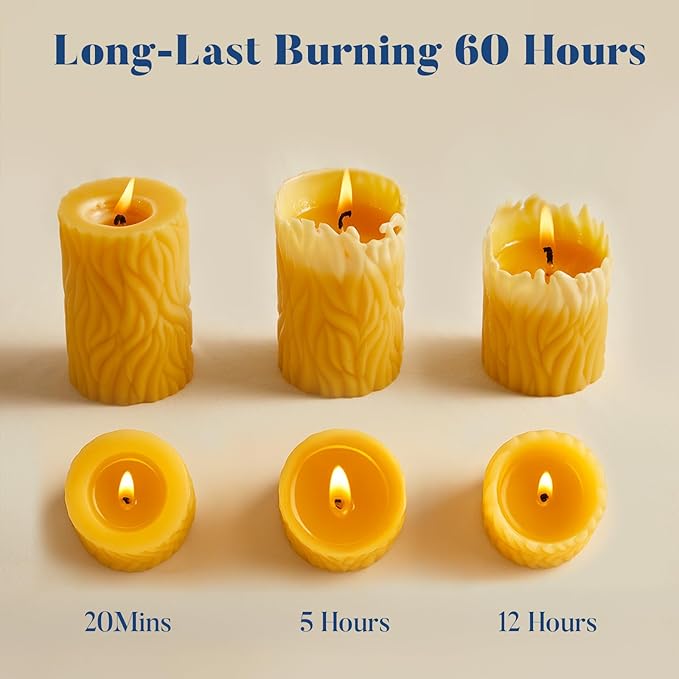 Crenovo Natural Beeswax Pillar Candles 3 Pack, 100% Pure Beeswax Candles Bulk with 84 Hours Burn Time, Organic Bees Wax Candles for Home, Party, Prayer, Non-Toxic Dripless Smokeless 2x3 Inch