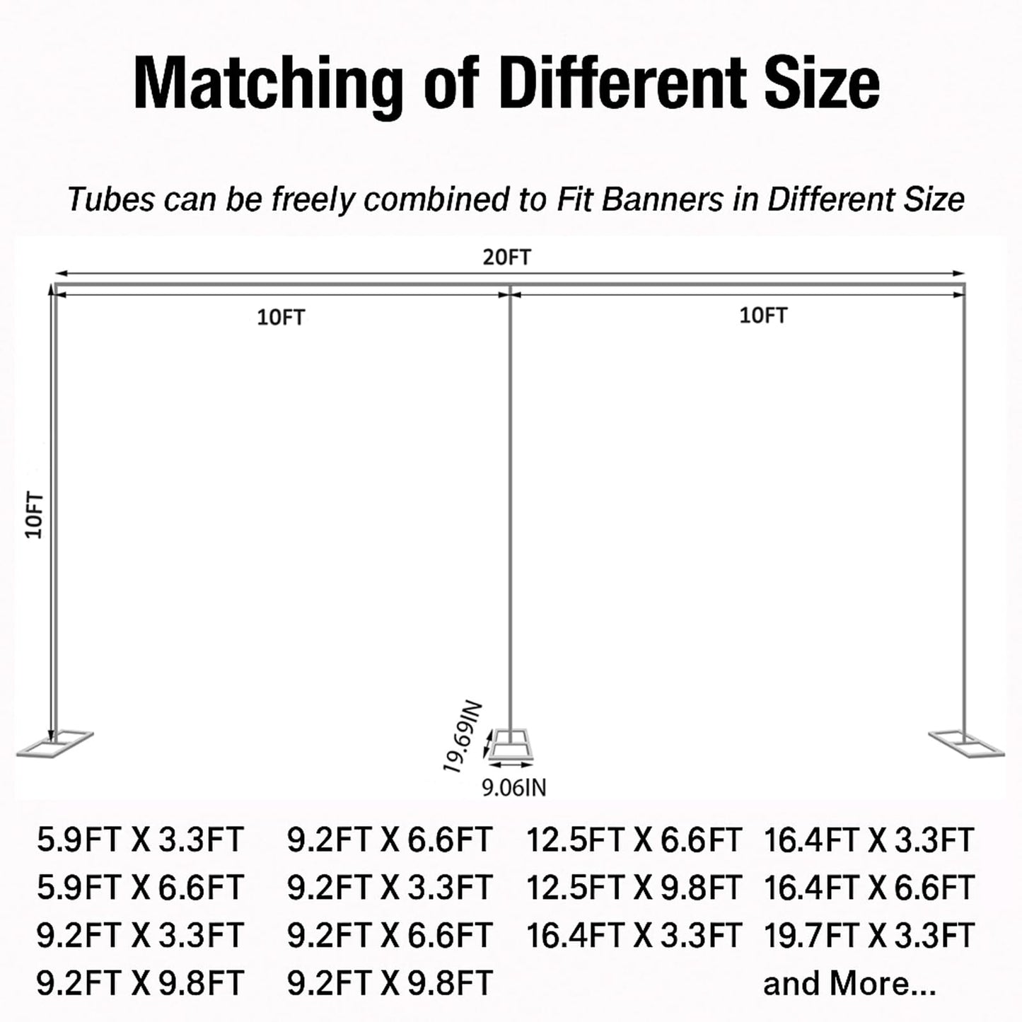 Rzjoke 10x20ft Backdrop Stand Heavy Duty Pipe and Drape Backdrop Stand for Parties, Adjustable Pipe Kit Curtain Frame Stand for Photography Background Support,Wedding Arch Metal Frame (Silver)