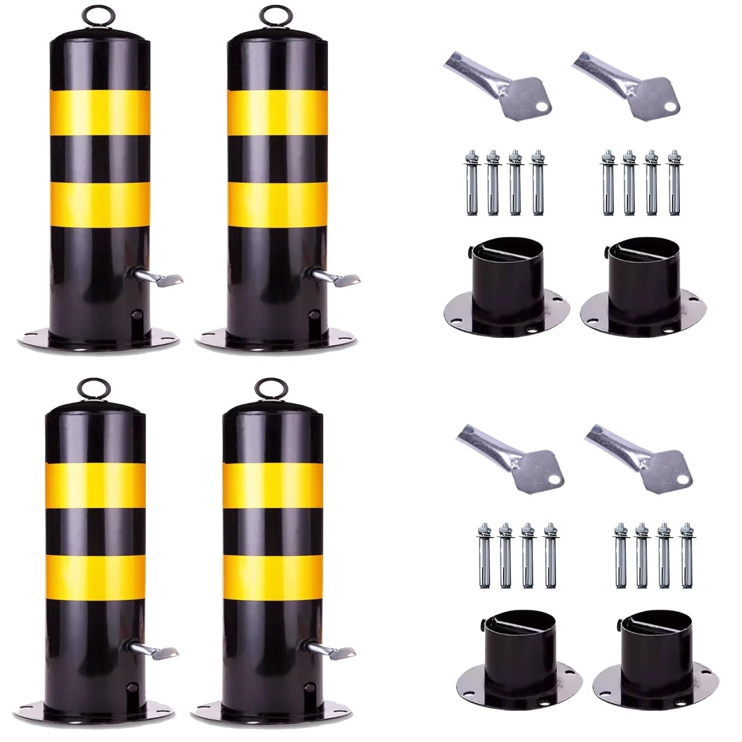 Driveway Barrier Traffic Barricade Post - Detachable Iron Bollard with Reflective Tape for Parking Lots & Road(H55cm 4pc)