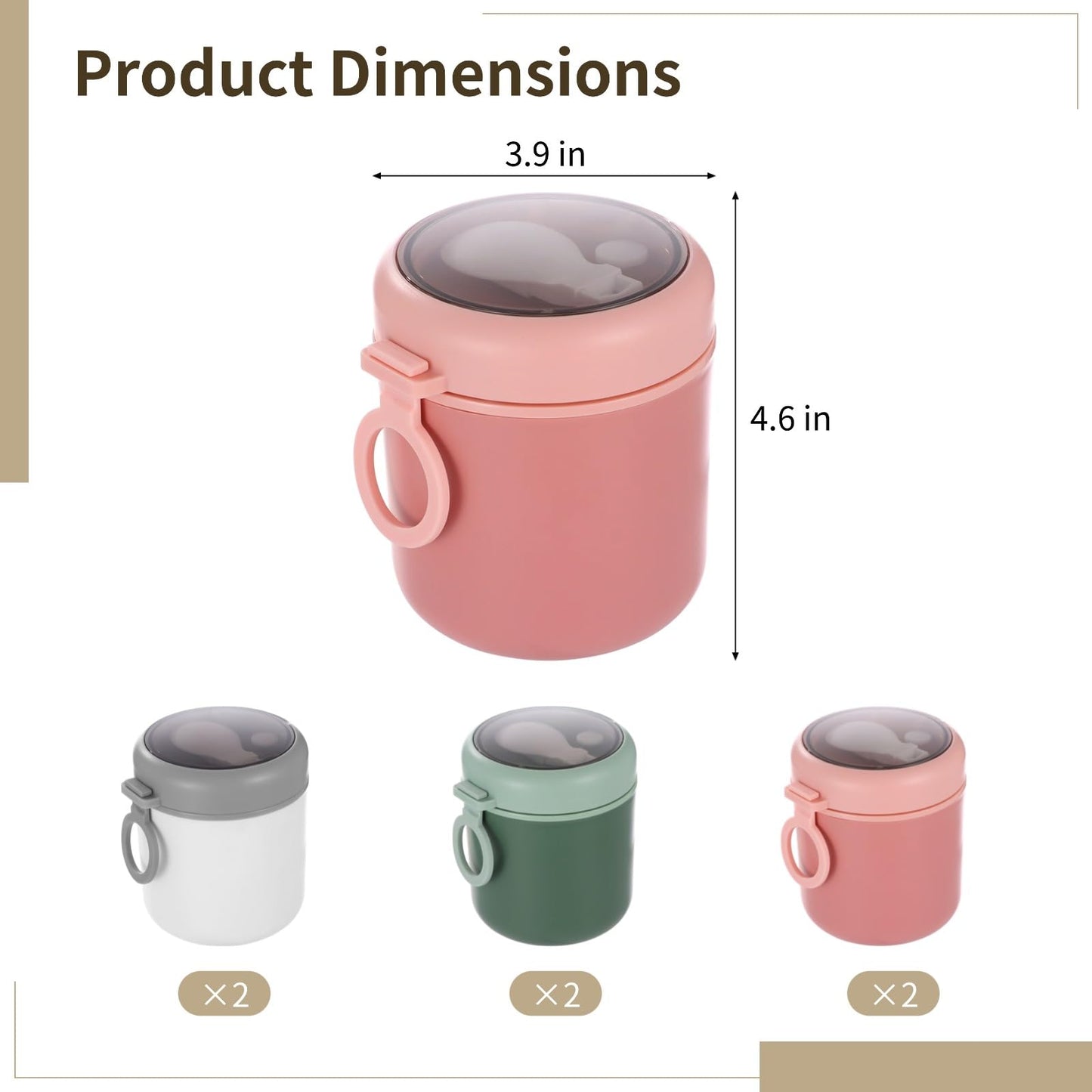 OMISTAR 6 Pcs Insulated Food Container Set with Folding Spoon, 17.9 oz Soup Thermal Cup, Stainless Steel Food Jar with Handle, Hot and Cold Food Container for School Office Picnic, Green, White, Pink