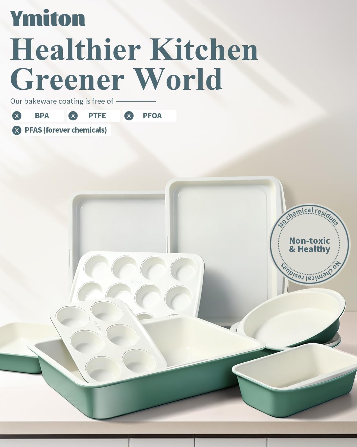 Skiennix Ceramic Nonstick Baking Pans Set - 33 PCS Stackable Bakeware, 550°F Oven Safe, Dishwasher Safe, Green
