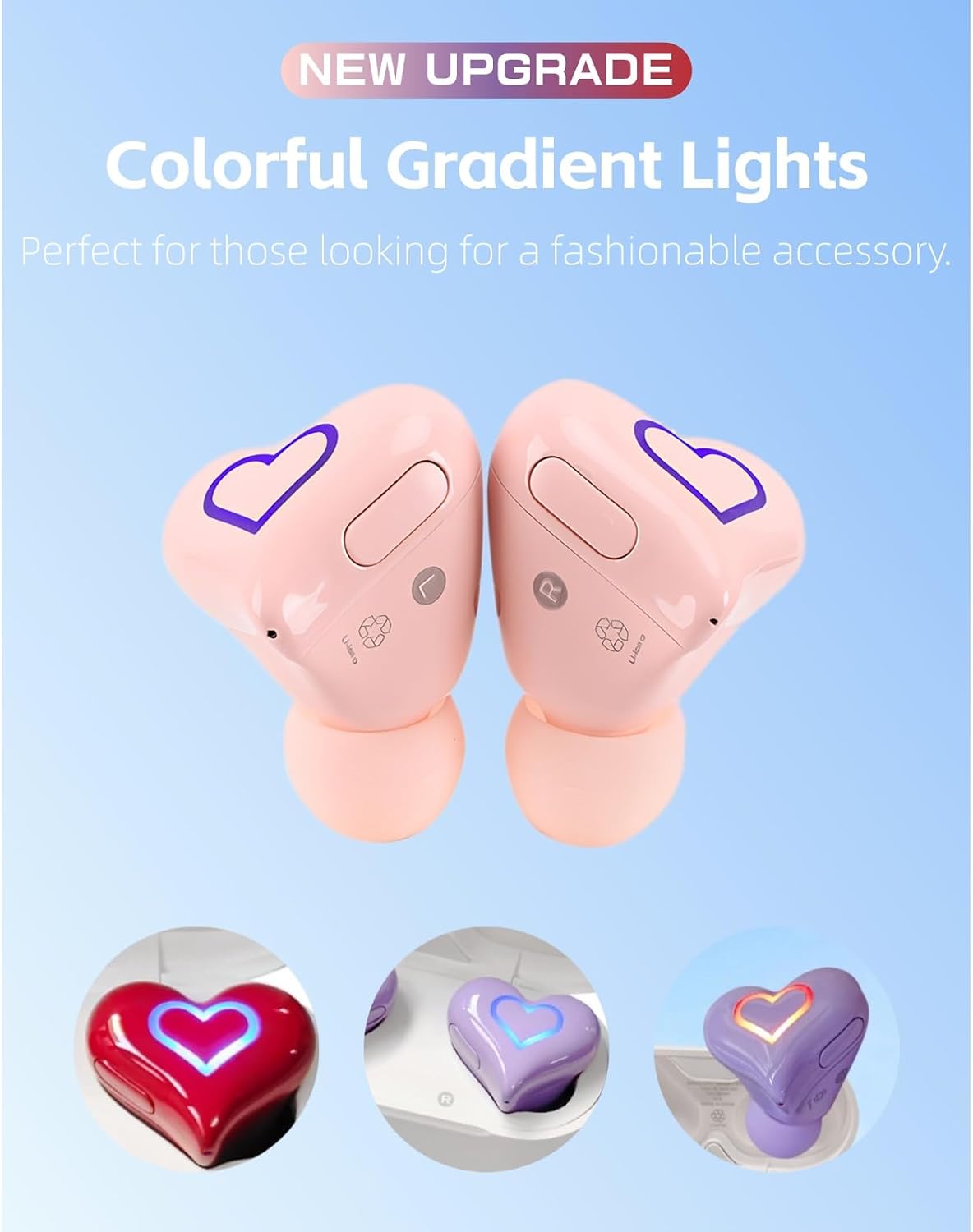 5.3 Yoidesu Earbuds Stylish Heart Shaped, HiFi Stereo Sound Bluetooth Headphones with Charging Case, Cute Creative