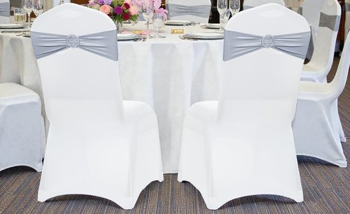 MDS Spandex Foil Chair Sashes - Universal Fit Elastic Stretch Bands with Buckle | Metallic Silver, Pack of 75