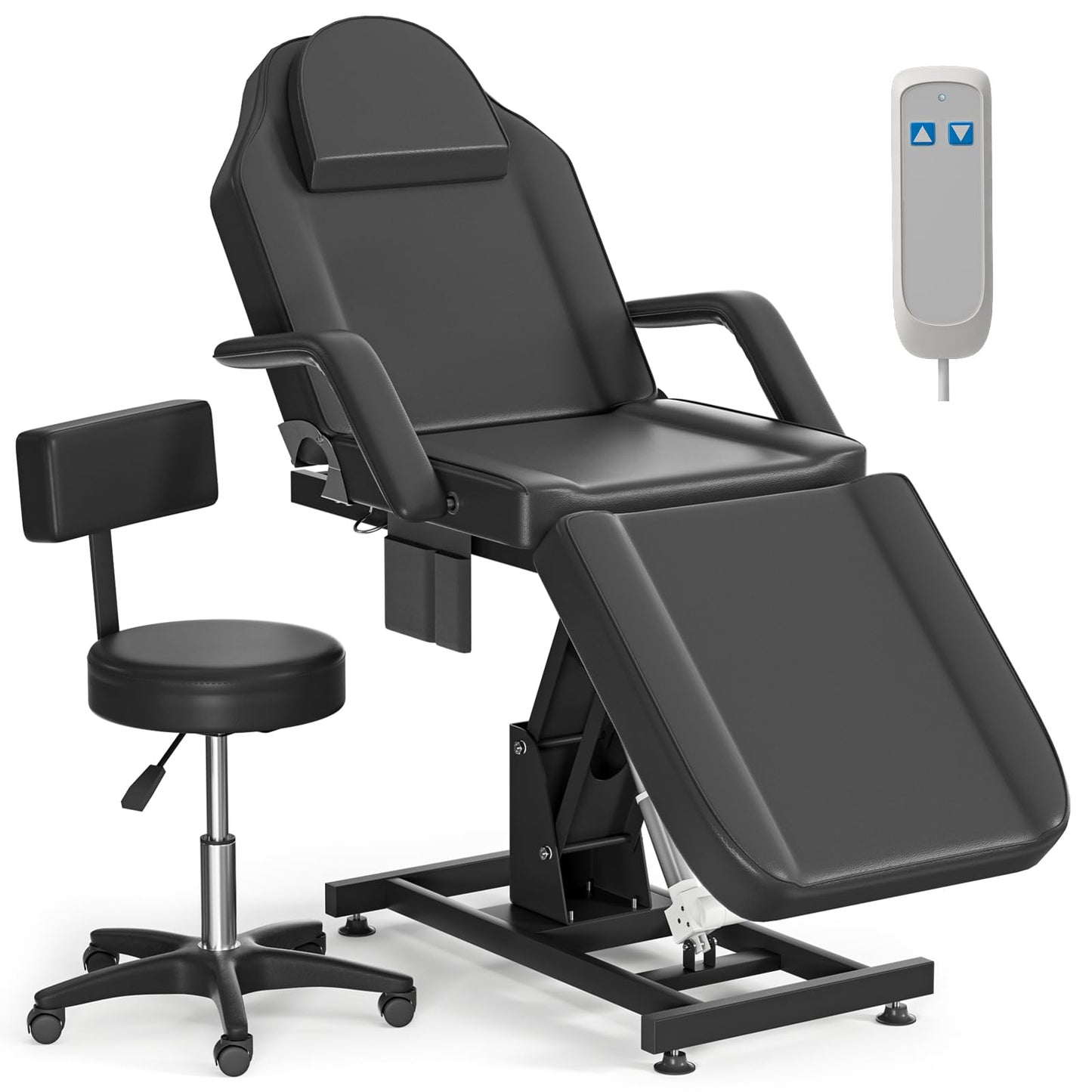 Electric Tattoo Chair Bed for Client,Electric Lift Massage Table,,lash Bed w/Remote,Facial Beds Spa Chairs for Esthetician,3-Section Folding for Client/Esthetician/Artist, Heavy-Duty 440lbs (Black)
