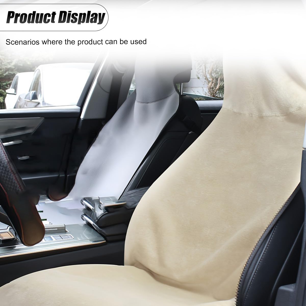 ZIMISI Waterproof Car Seat Covers, Non-Slip Towel Front Seat Covers, Sweat Car Seat Protector Cover for Gym Workout, Yoga, Running, Swimming, Beach & Hiking (Beige)
