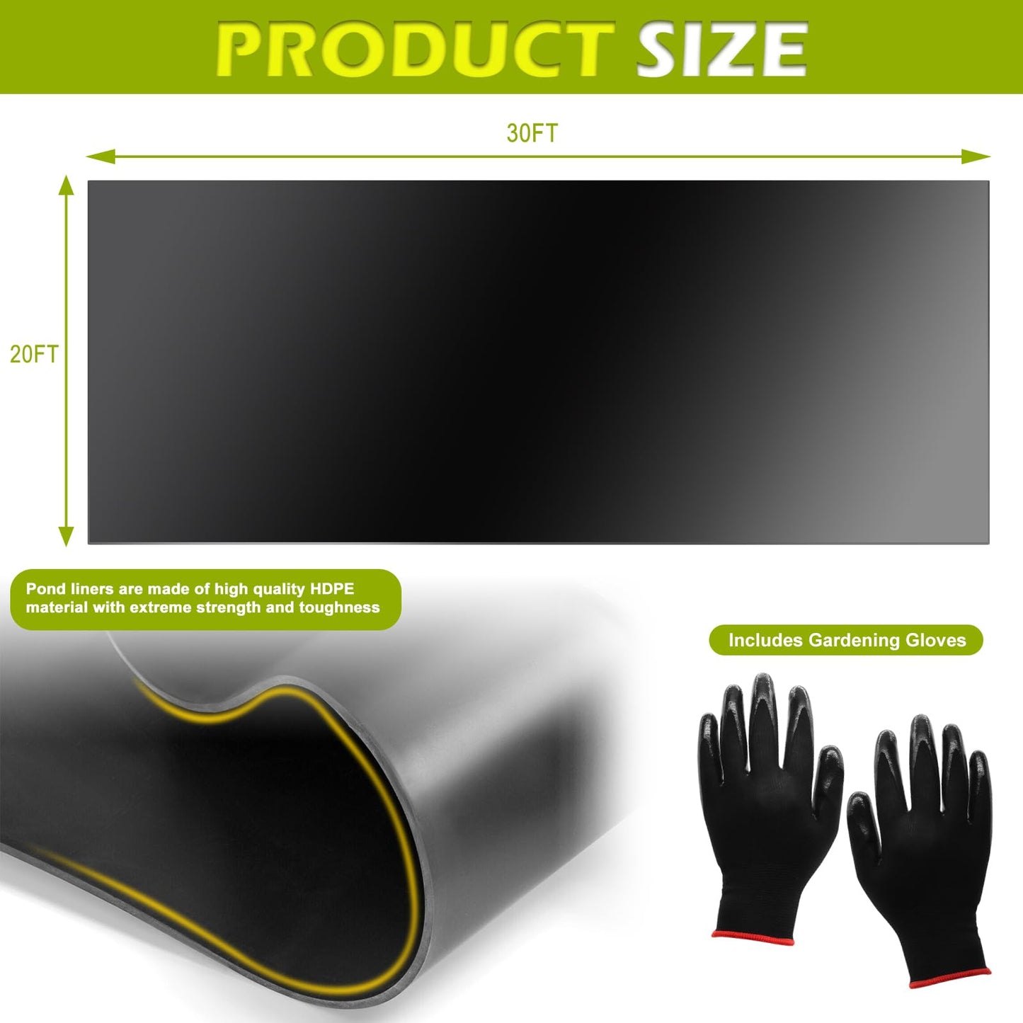 Froidesente 20 x 30 FT Pond Liner, 20 Mil Pond Liners for Outdoor Ponds, HDPE Pond Liner Easy Cutting Puncture Resistant, Pond Liners for Water Garden Fountain Waterfall, Koi Fish Aquaculture Pond