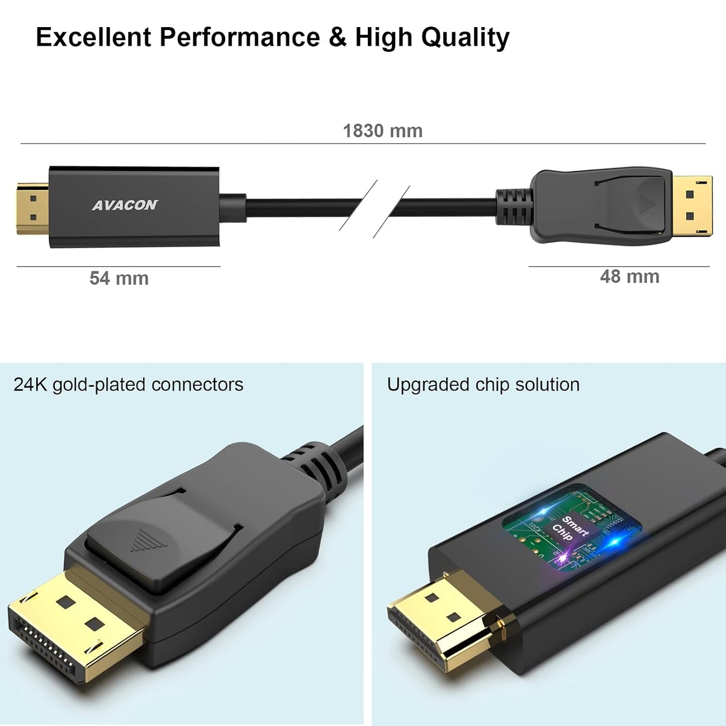 4K 6 1.2 1.4 AVACON DisplayPort to HDMI Feet Cable, Uni-Directional DP Computer to HDMI Screen Gold Plated Cord
