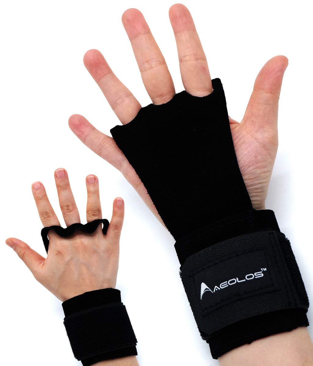 AEOLOS Leather Gymnastics Hand Grips-Great for Gymnastics,Pull up,Weight Lifting,Kettlebells and Cross Training (Black, X-Small)