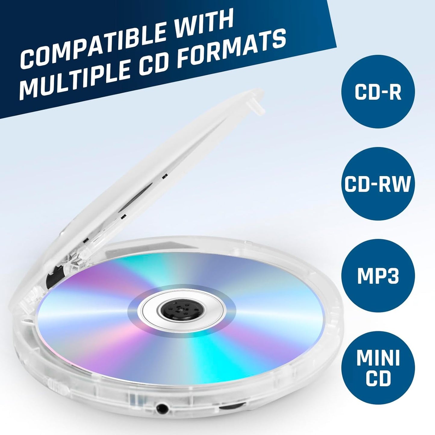 KLIM Discman MP3, 5 Portable Player with Headphones, Built-in Battery - New - Compact CD Player for Home and Car