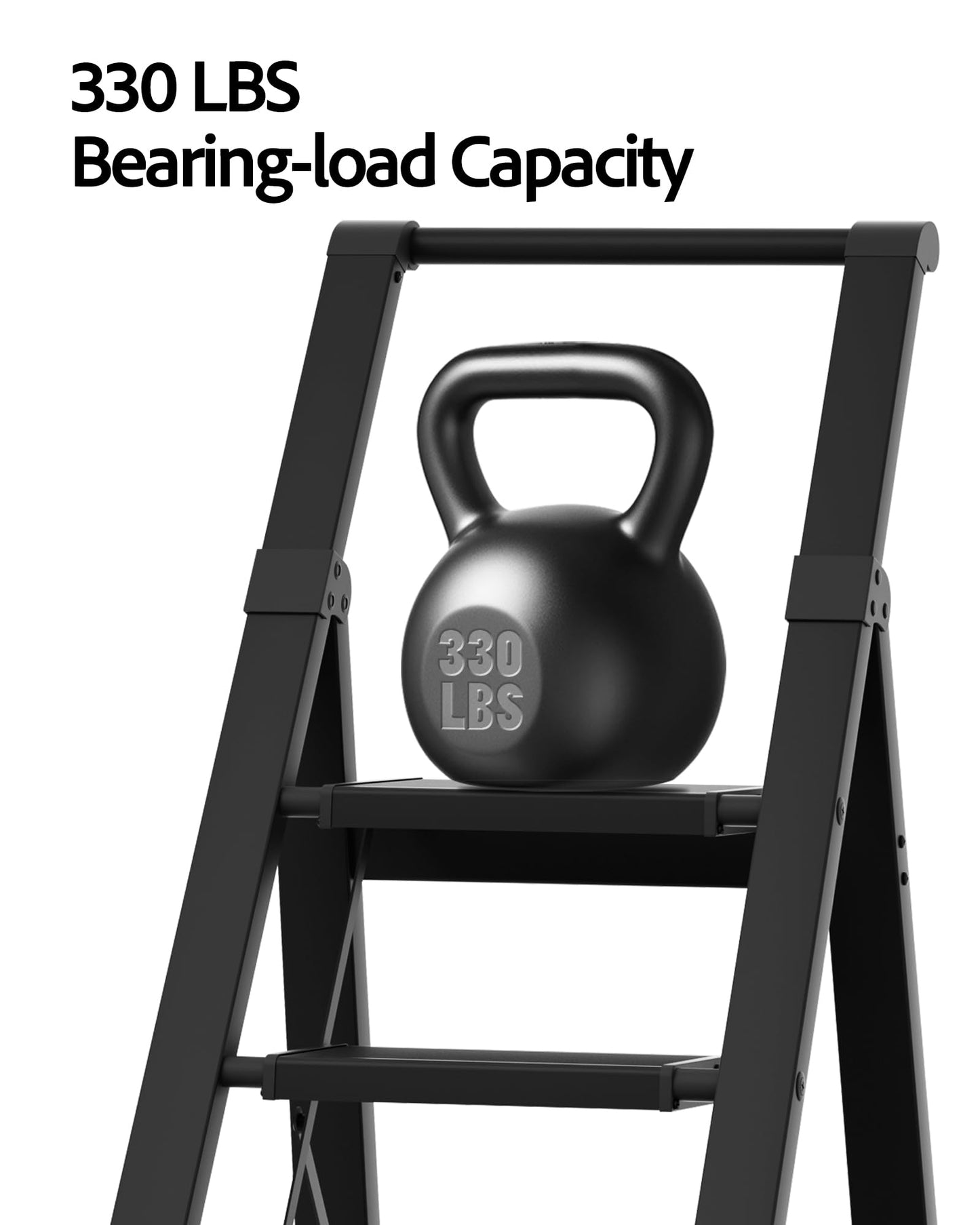 BEFITMACE 6 Step Ladder, Lightweight Folding Step Stool with Convenient Handgrip,Aluminum 330lbs Capacity Step Ladder for Office,Household,Kitchen(Black)