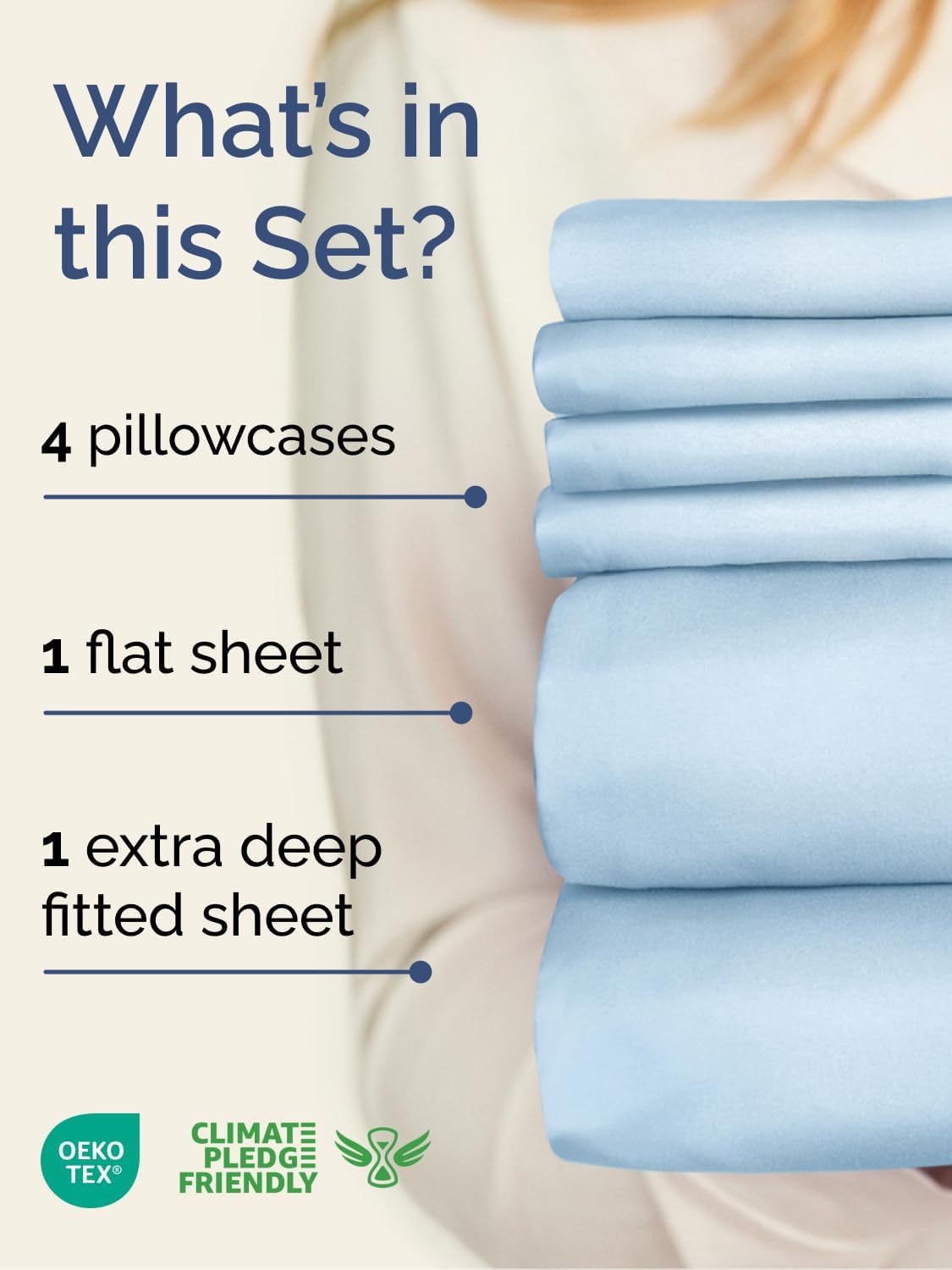 Skiennix Extra Deep Cal King Sheet Set - 6 Piece Breathable Cooling Bedding - Soft Wrinkle-Free Light Blue