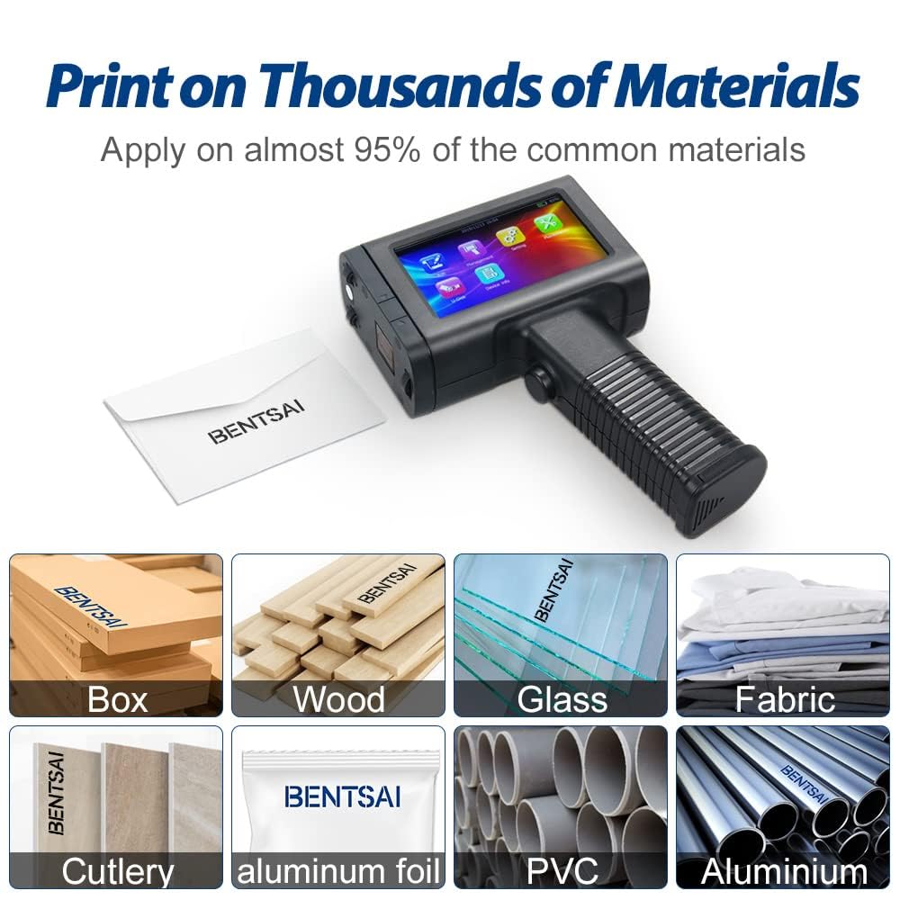 BENTSAI BT-HH6105B2 Handheld Inkjet Printer with 1/2 Inch Print Height Portable Handheld Printer for EXP Date, Batch Number, QR Code, Barcode, Logo on Carton Wood Fabric Plastic Metal (Black)