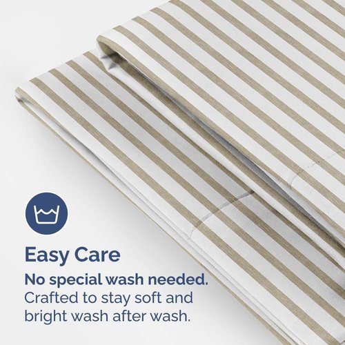 King Standard Pillow Cases - Soft Hotel Quality Covers for Comfy Bedding | Set of 4 Beige Stripes
