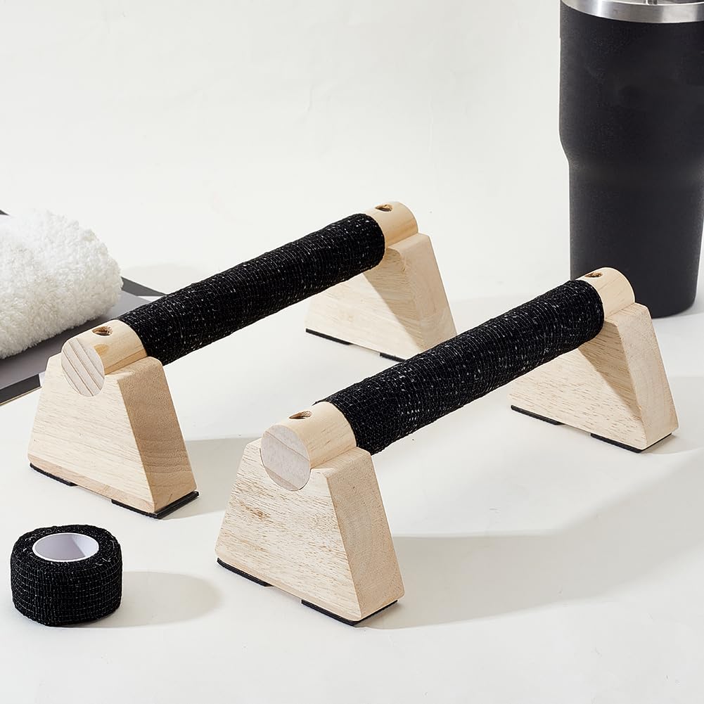AHANDMAKER 2Pcs Wooden Parallettes Bars for Handstand Training 9.8x3.8x3.9 in Natural Bisque Calisthenics Equipment Push Up Bars Dip Stands for Home Gym Strength Training Men Fitness Essentials