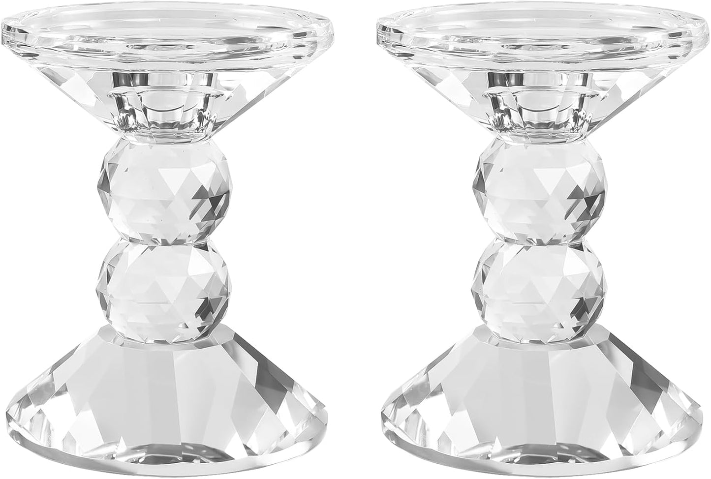 Skiennix Crystal Candle Holders - Elegant Clear Taper & Pillar Candlesticks | 4.9in Tall, Perfect for Weddings & Dining Decor