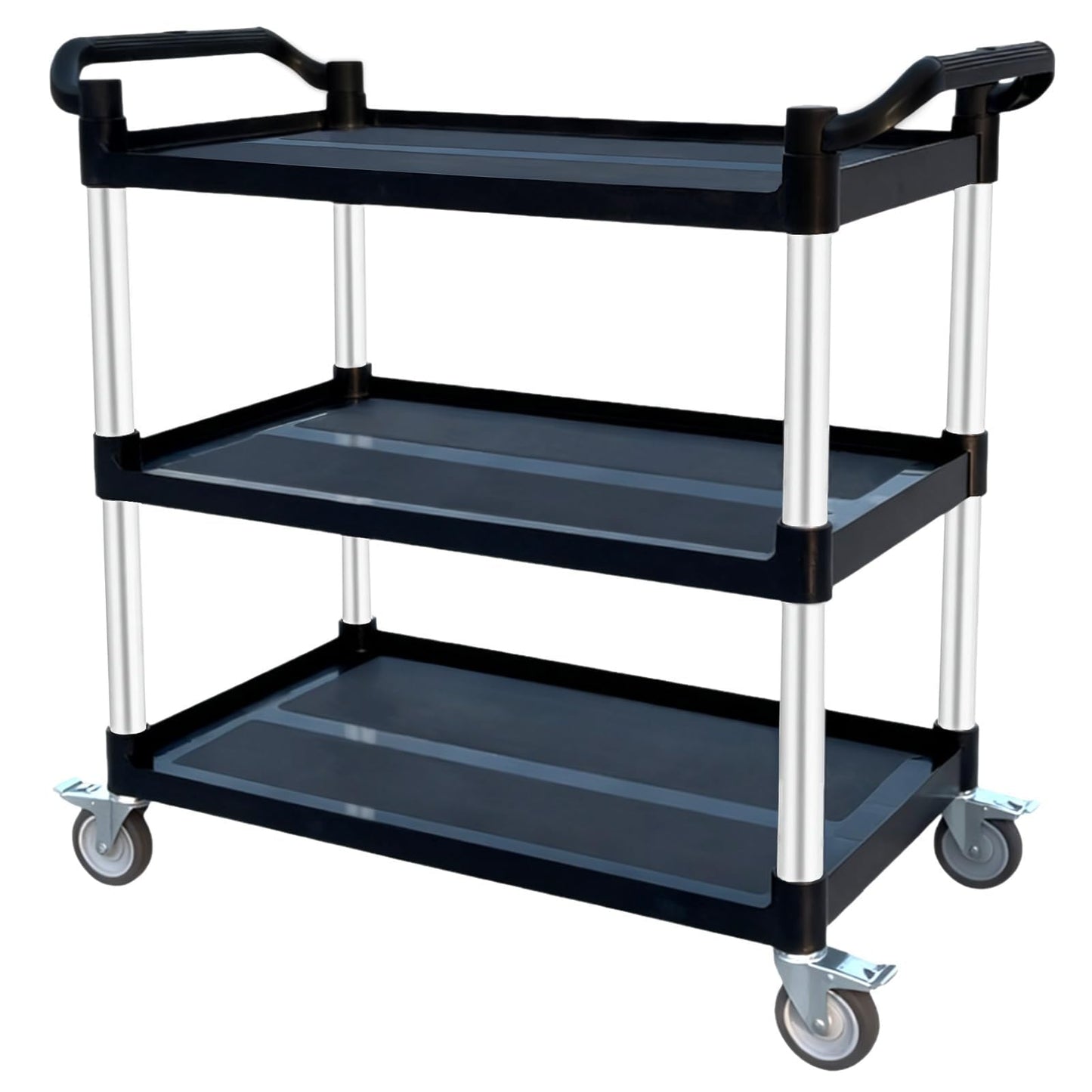 Aimoly 3-Tier Rolling Utility Cart with Wheels, 510 lbs Capacity Service Cart, Commercial Kitchen Cart with 4 Lockable Swivel Casters for Restaurant/Home/Warehouse/Office (34 x 17 x 37 in)