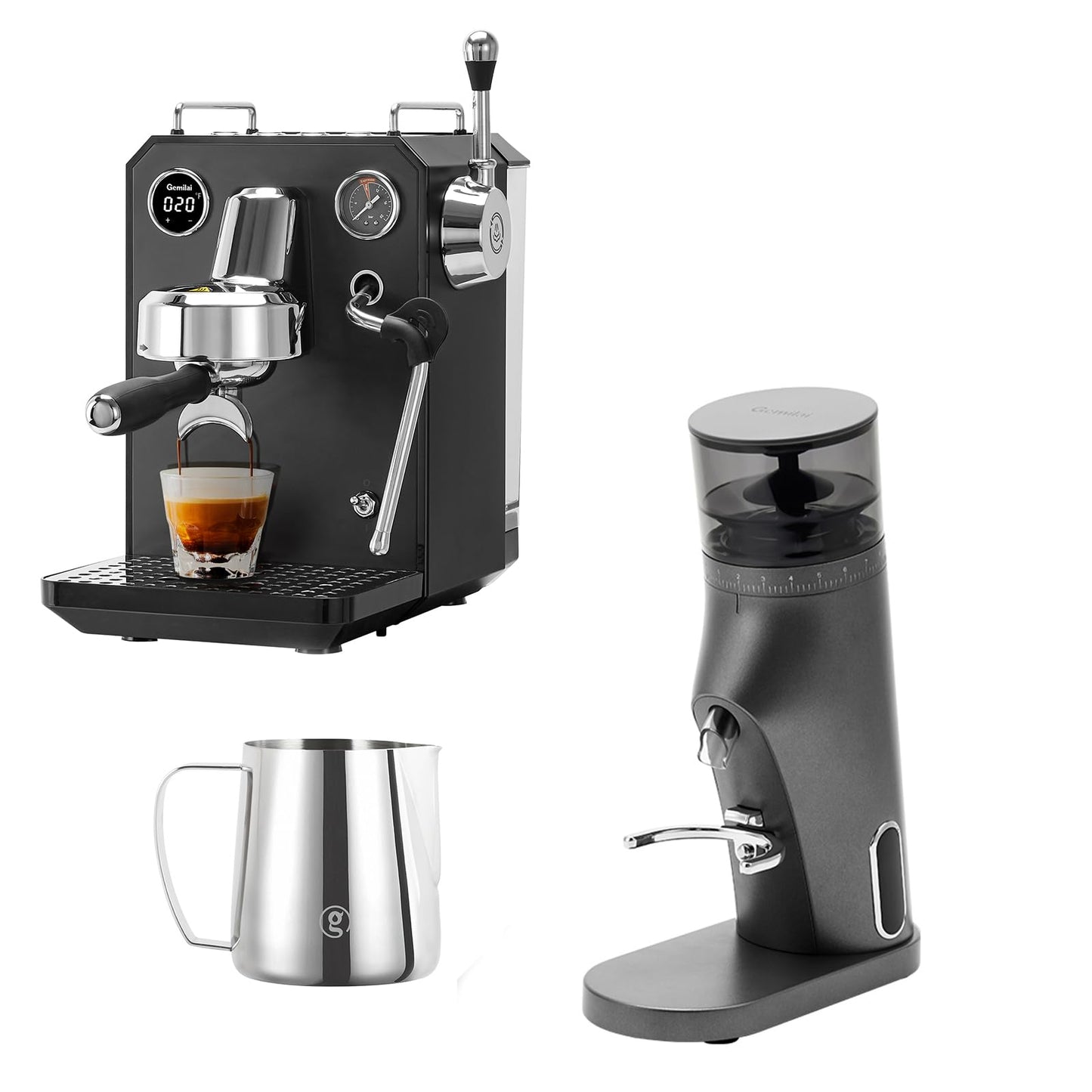 Gemilai Espresso Machine & Coffee Grinder& Milk Frothing Pitcher for Cappuccino, Latte