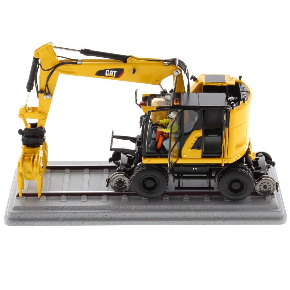 Diecast Masters 1:50 Scale Caterpillar M323F Railroad Wheeled Excavator - Safety Yellow Version | High Line Series Cat Trucks & Construction Equipment Model 85661
