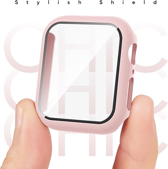 Compatible for Apple Watch Band 44mm 45mm and Case with Screen Protector, Soft Silicone Sport Strap Bands and Protective Cover with Tempered Glass for iWatch Series 9 8 7 SE 6 5 4